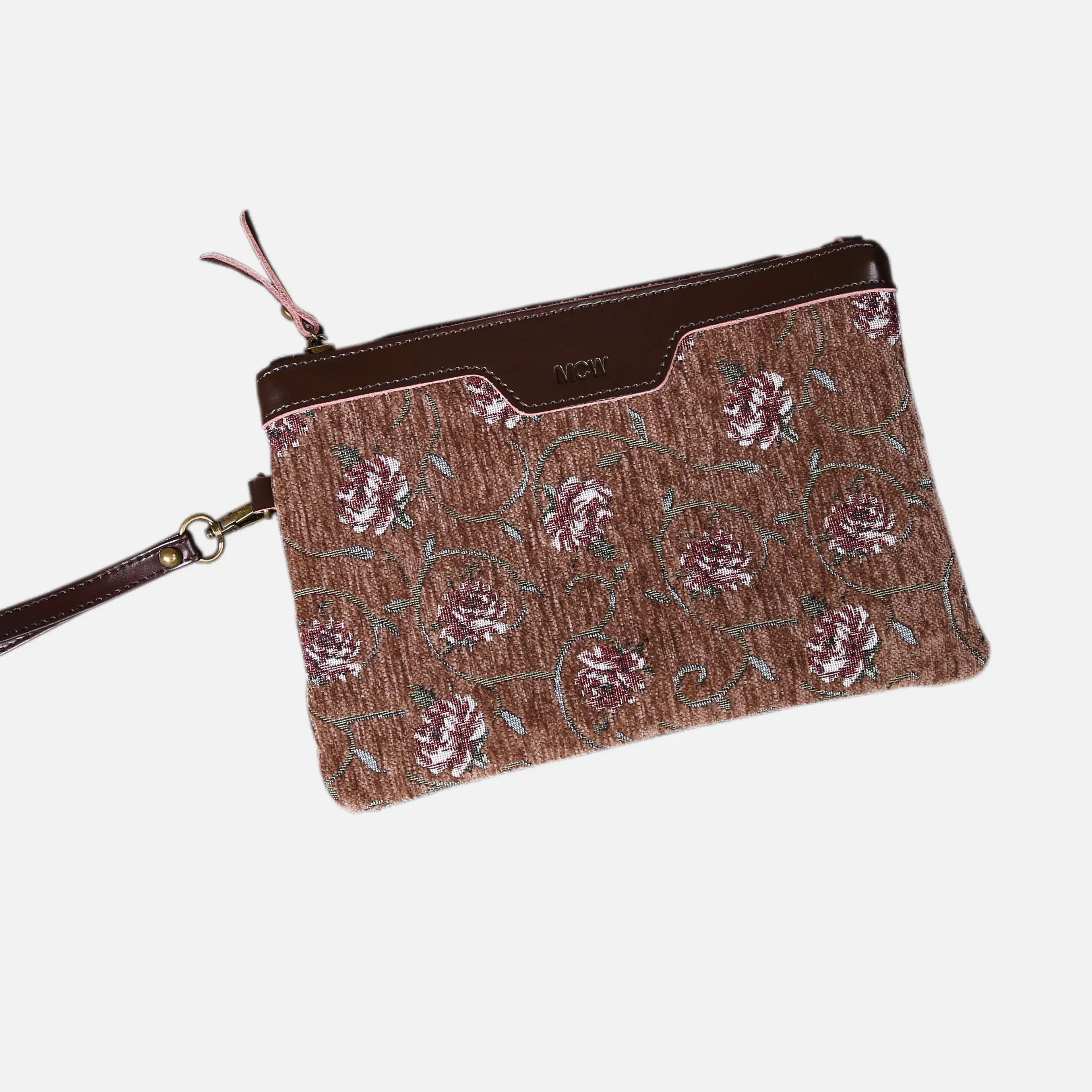 Climbing Rose Wristlet Clutch carpet bag MCW Handmade Coffee