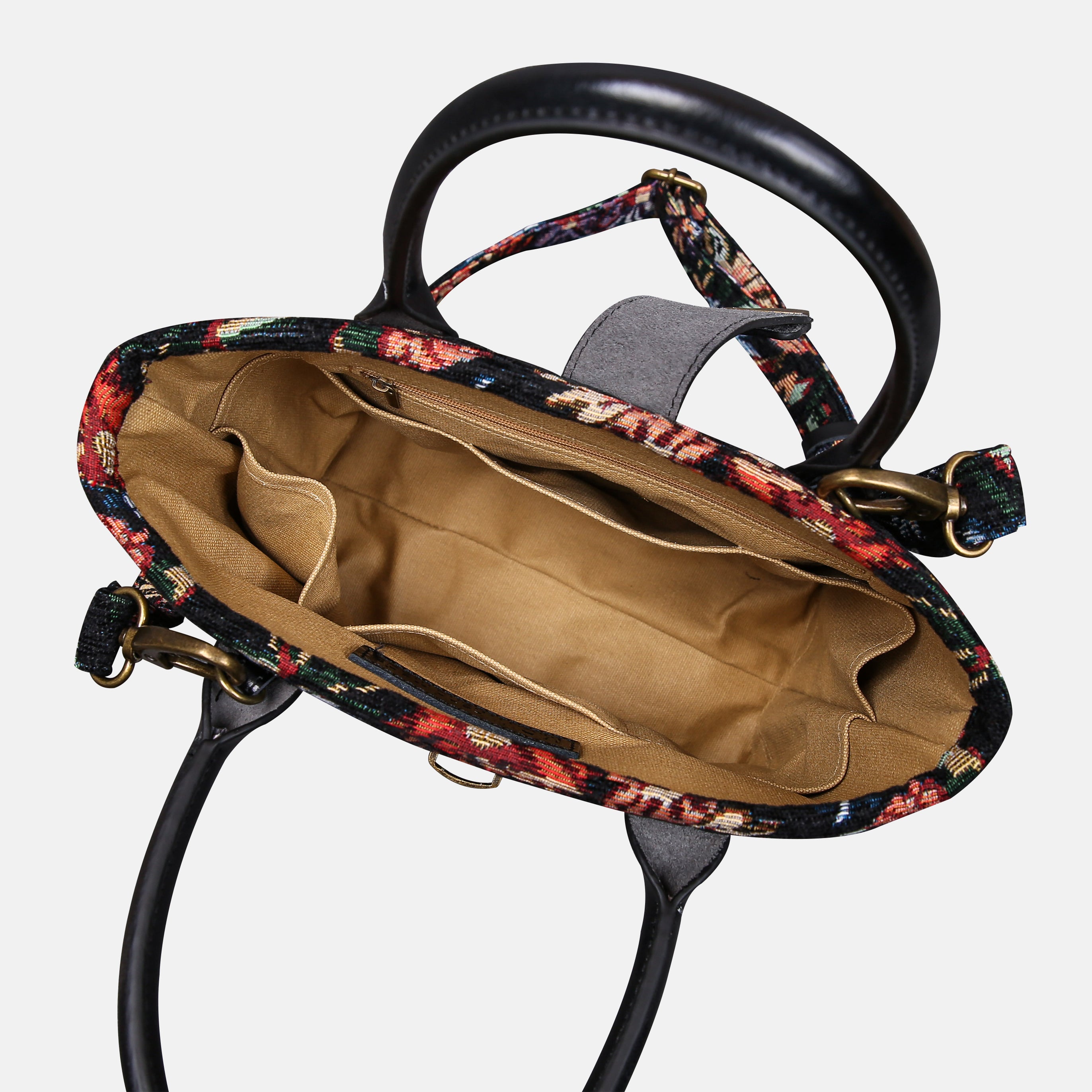 Colorful Cosmos Tuck Lock Carpet Satchel carpet bag MCW Handmade of America inside