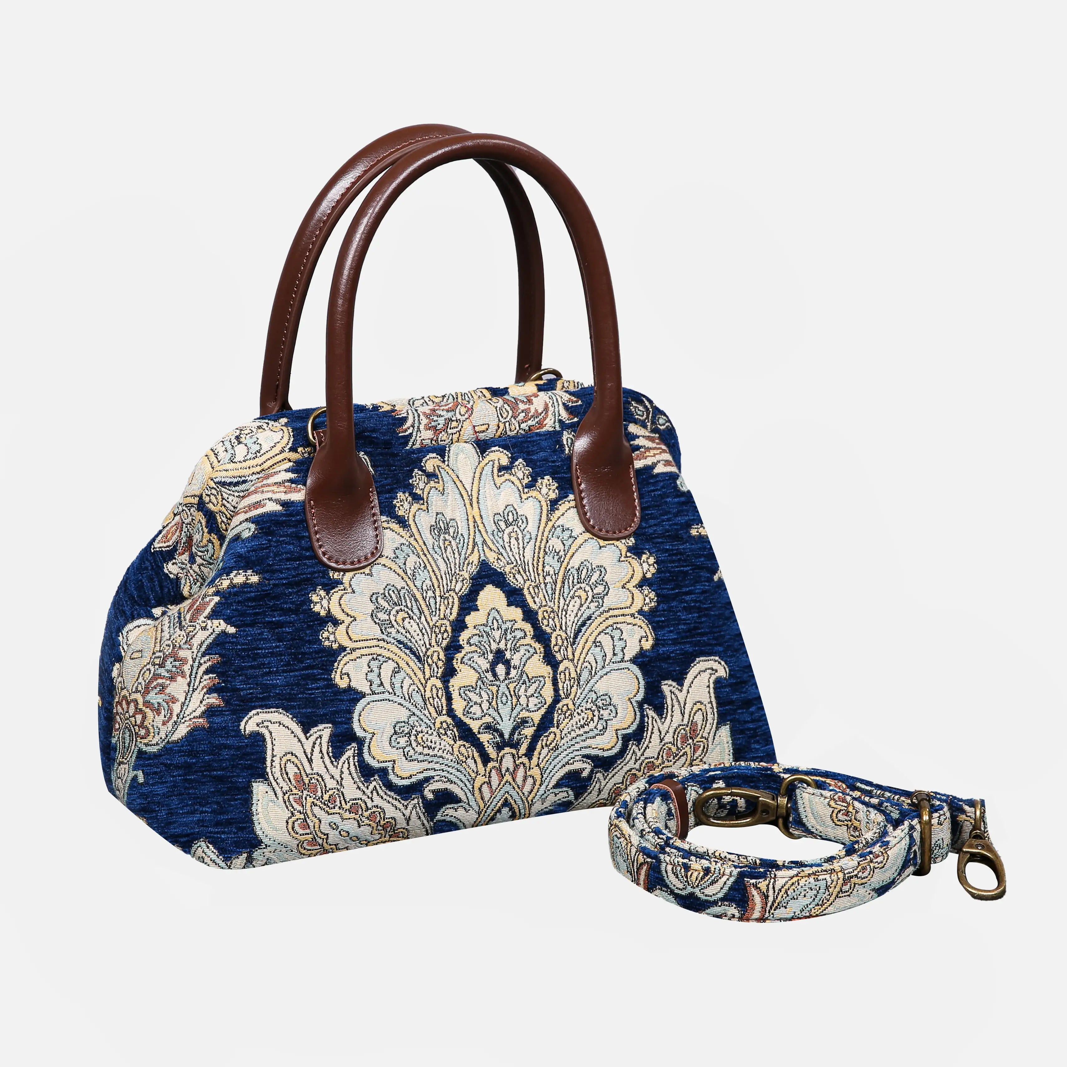 Damask Blue Carpet Satchel carpet bag MCW Handmade front side