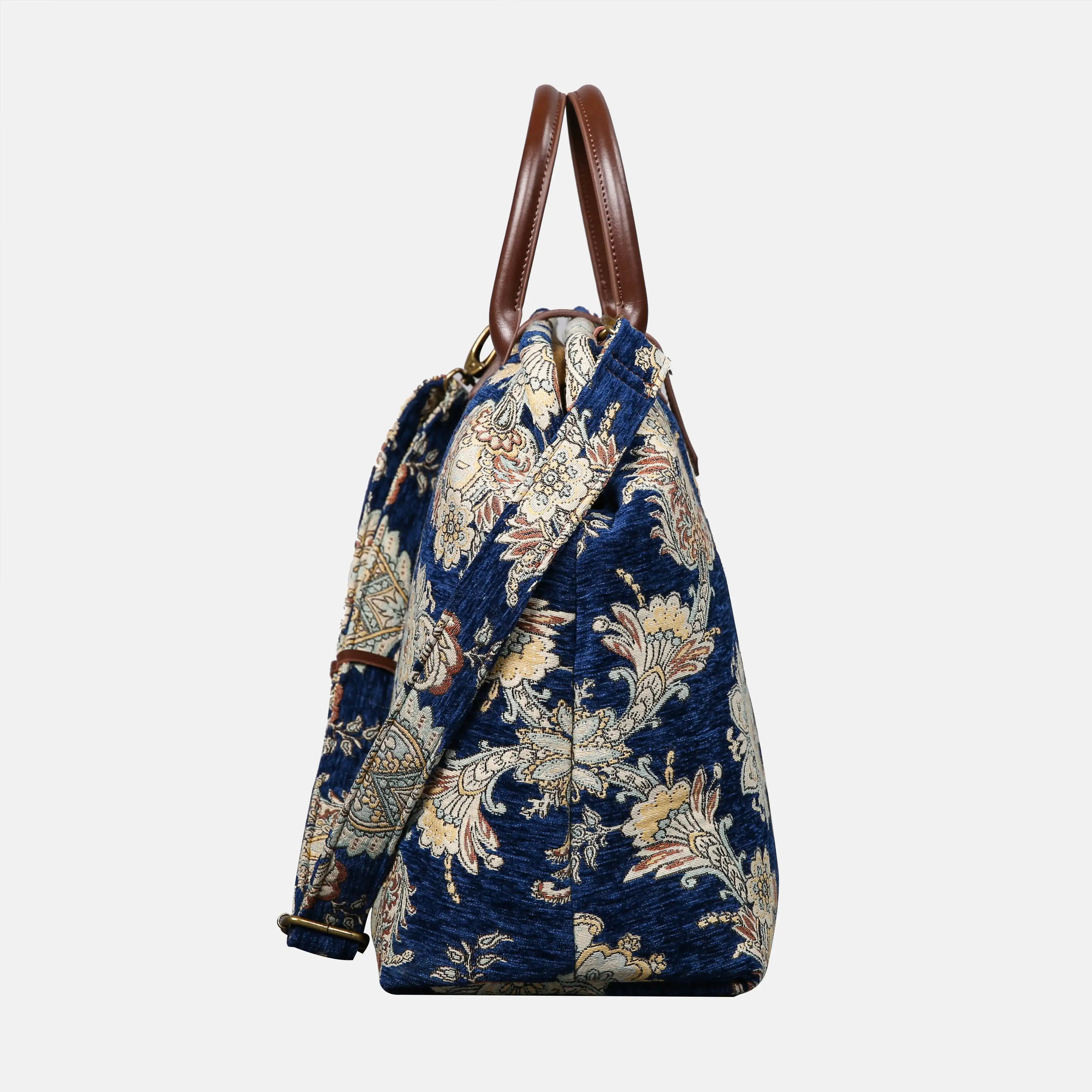 Damask Blue Mary Poppins Weekender carpet bag MCW Handmade side