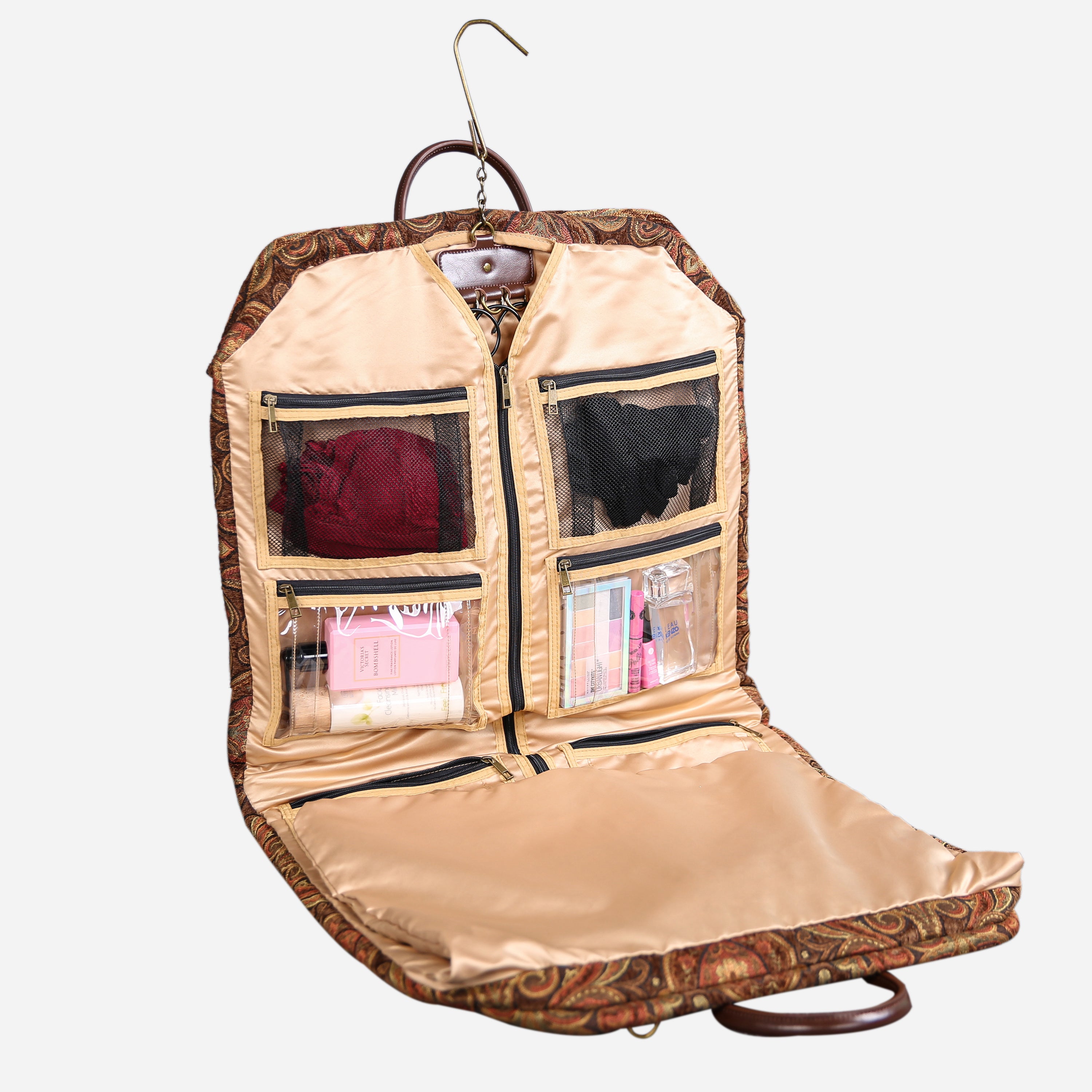 Damask D. Brown Carpet Garment Bag carpet bag of America in use