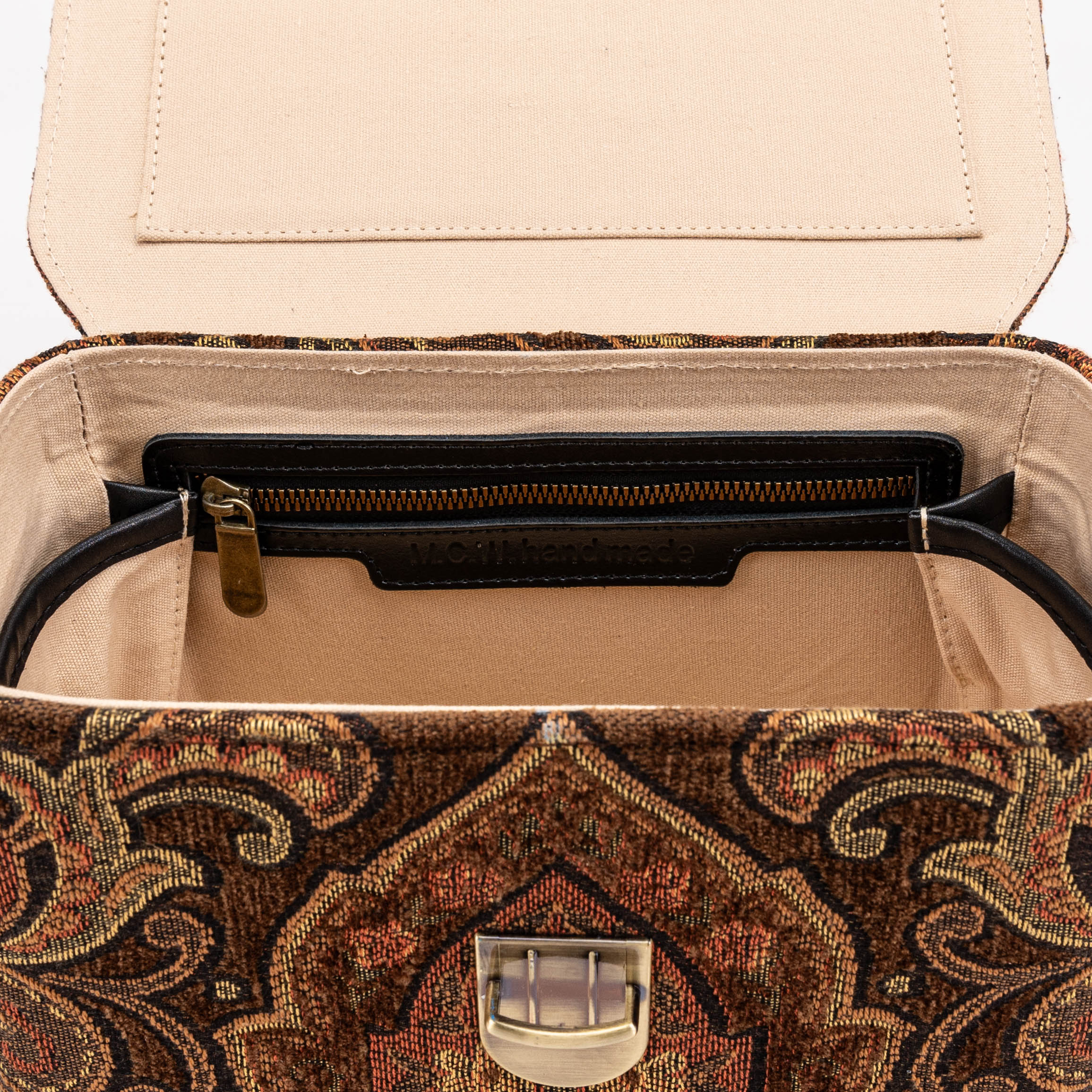 Damask D. Brown Clara Medium Train Case Purse of America inside pocket