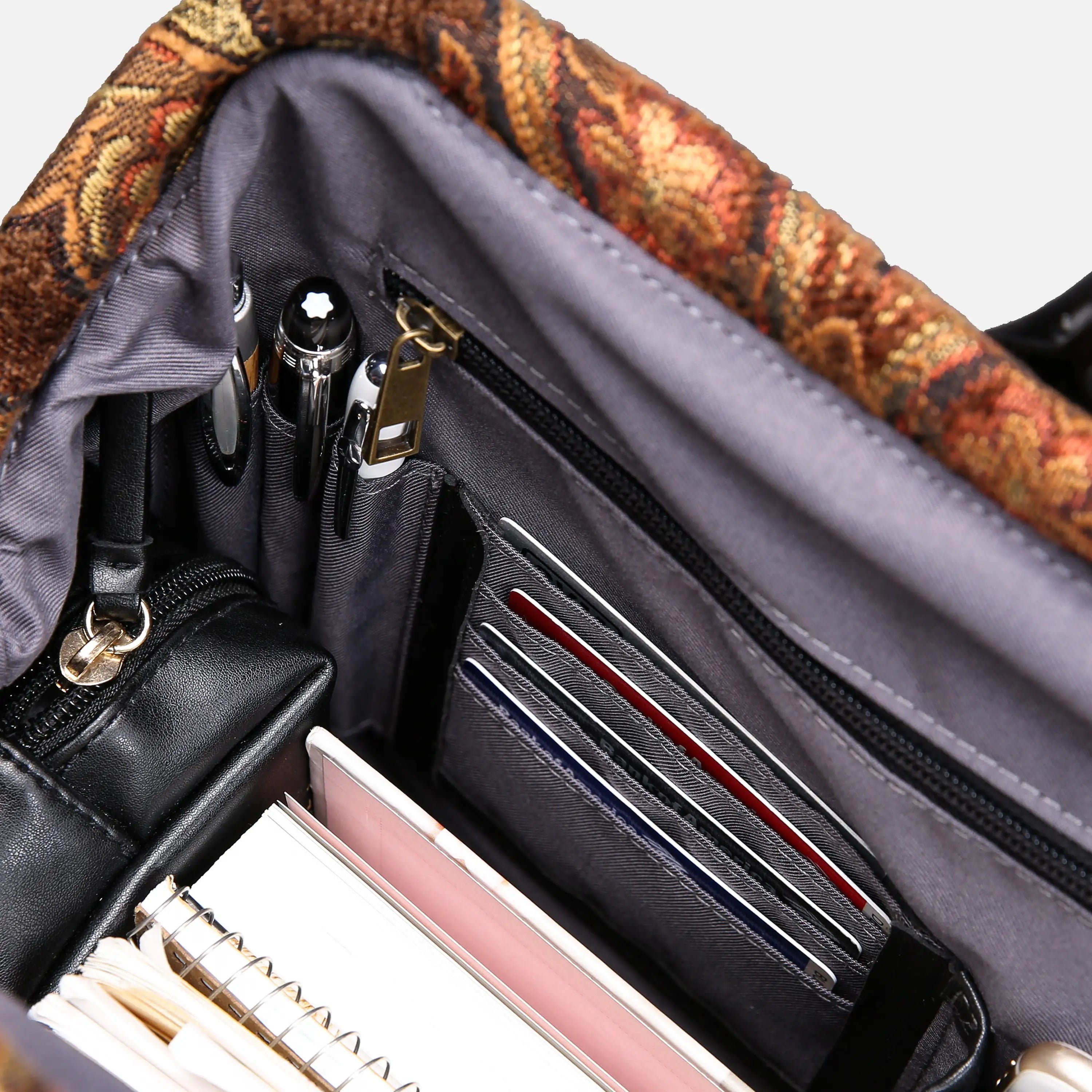 Damask D. Brown Laptop Work Bag carpet bag of America inside details