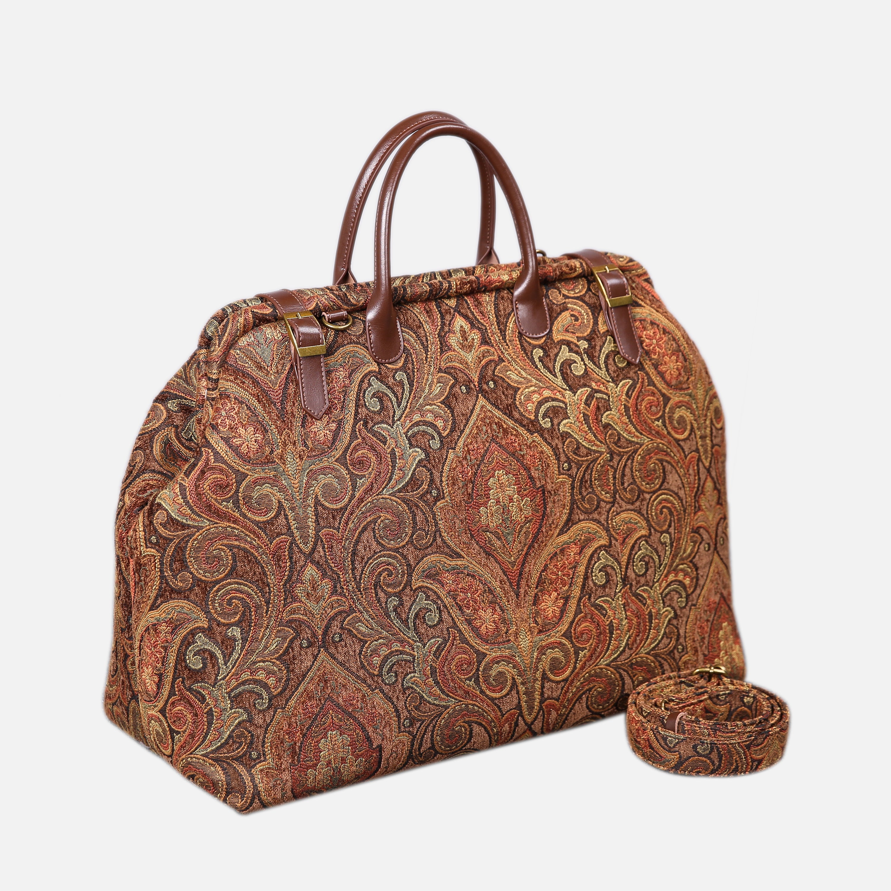 Damask D. Brown Large Carpetbag of America with shoulder strap