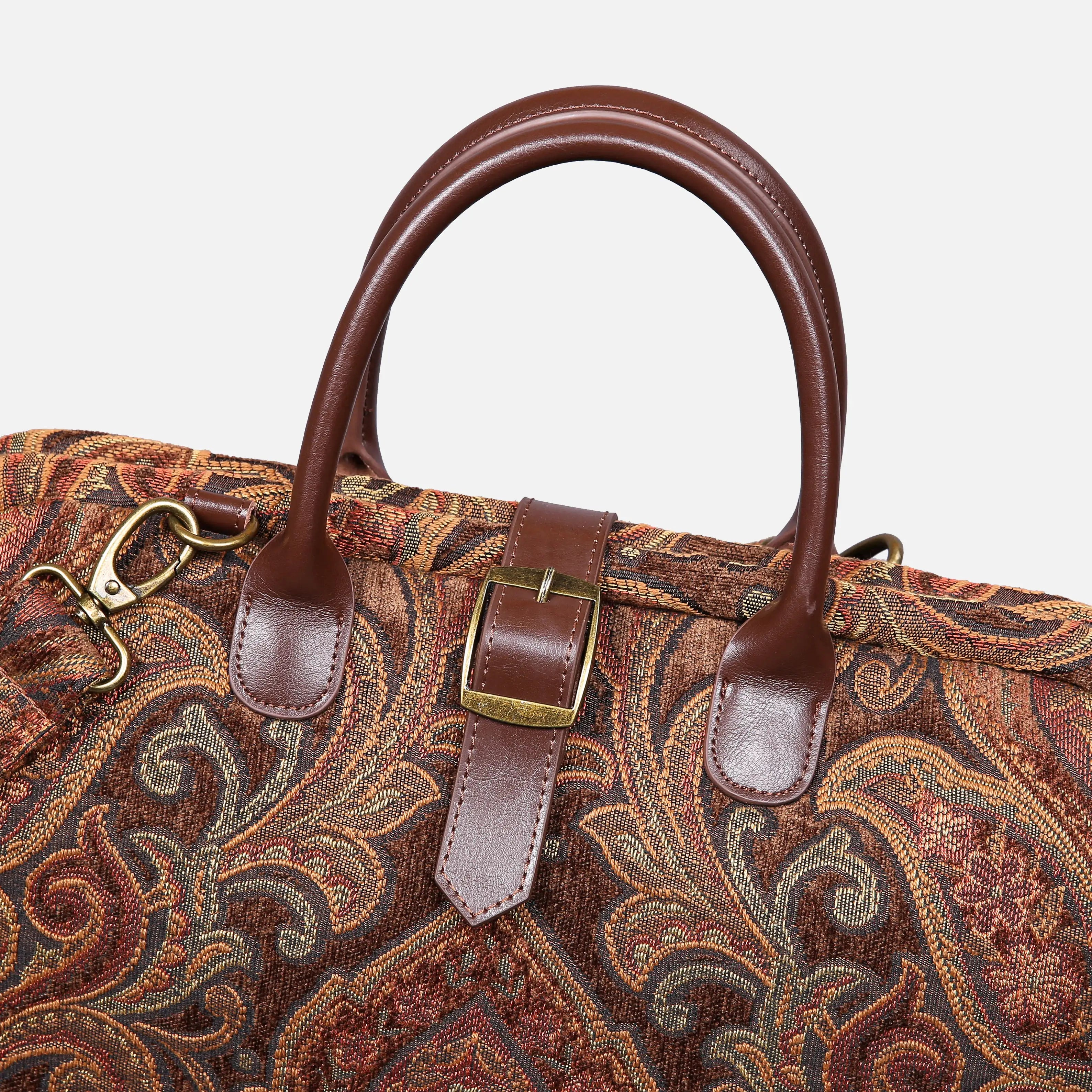 Damask D. Brown Mary Poppins Weekender Carpetbag of America buckle