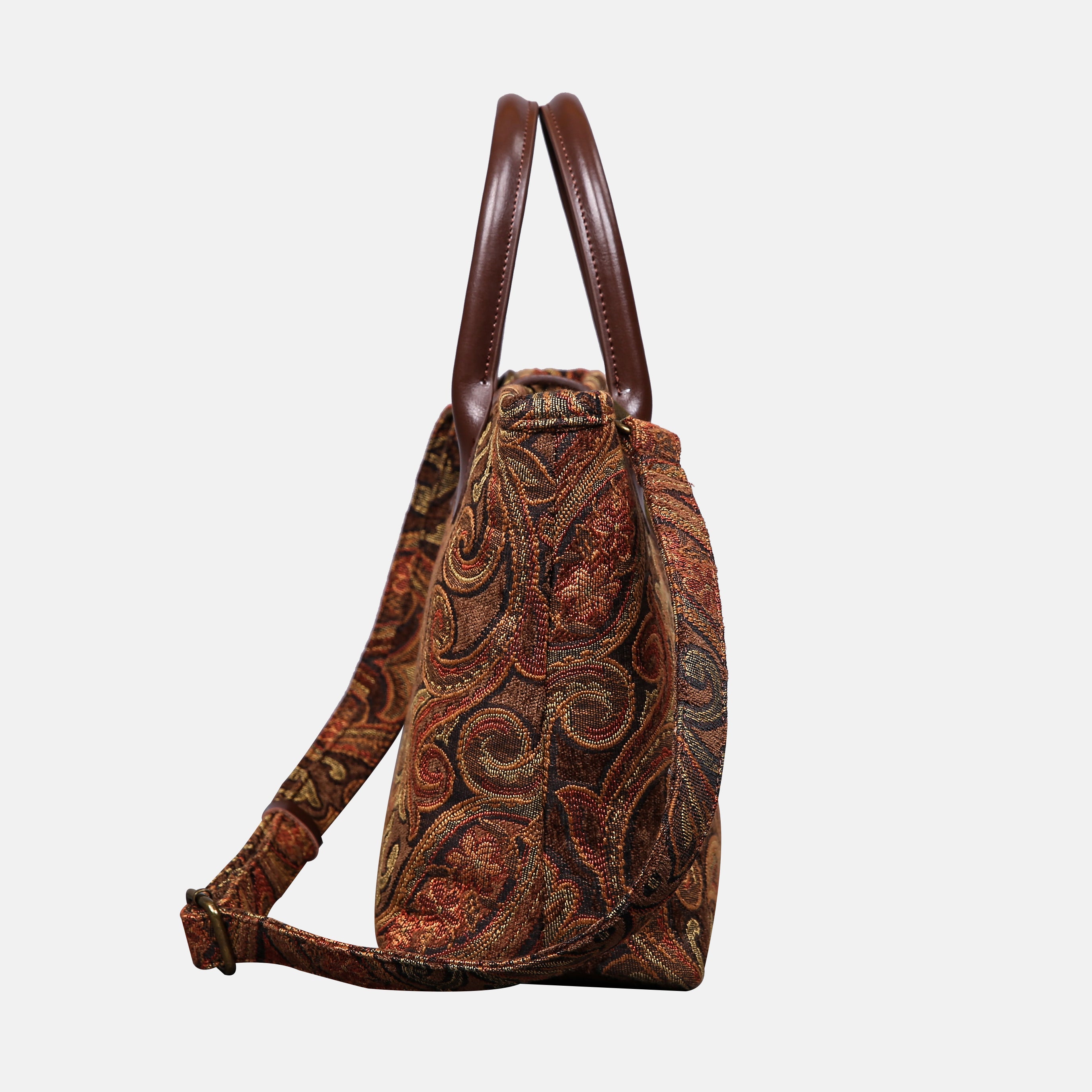Damask D. Brown Tuck Lock Carpet Satchel carpet bag MCW Handmade of America side
