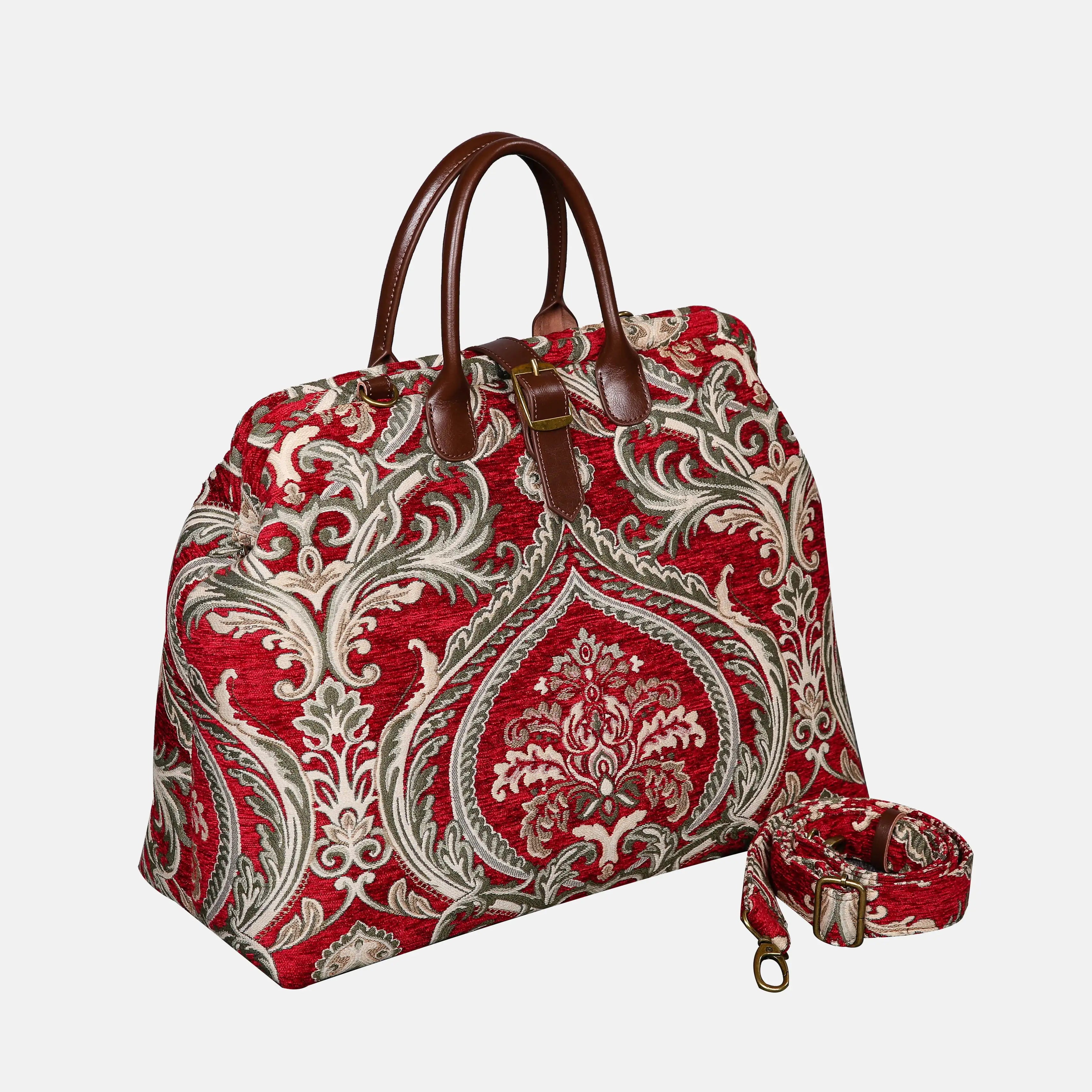 Elizabeth Red Mary Poppins Weekender Carpetbag with shoulder strap