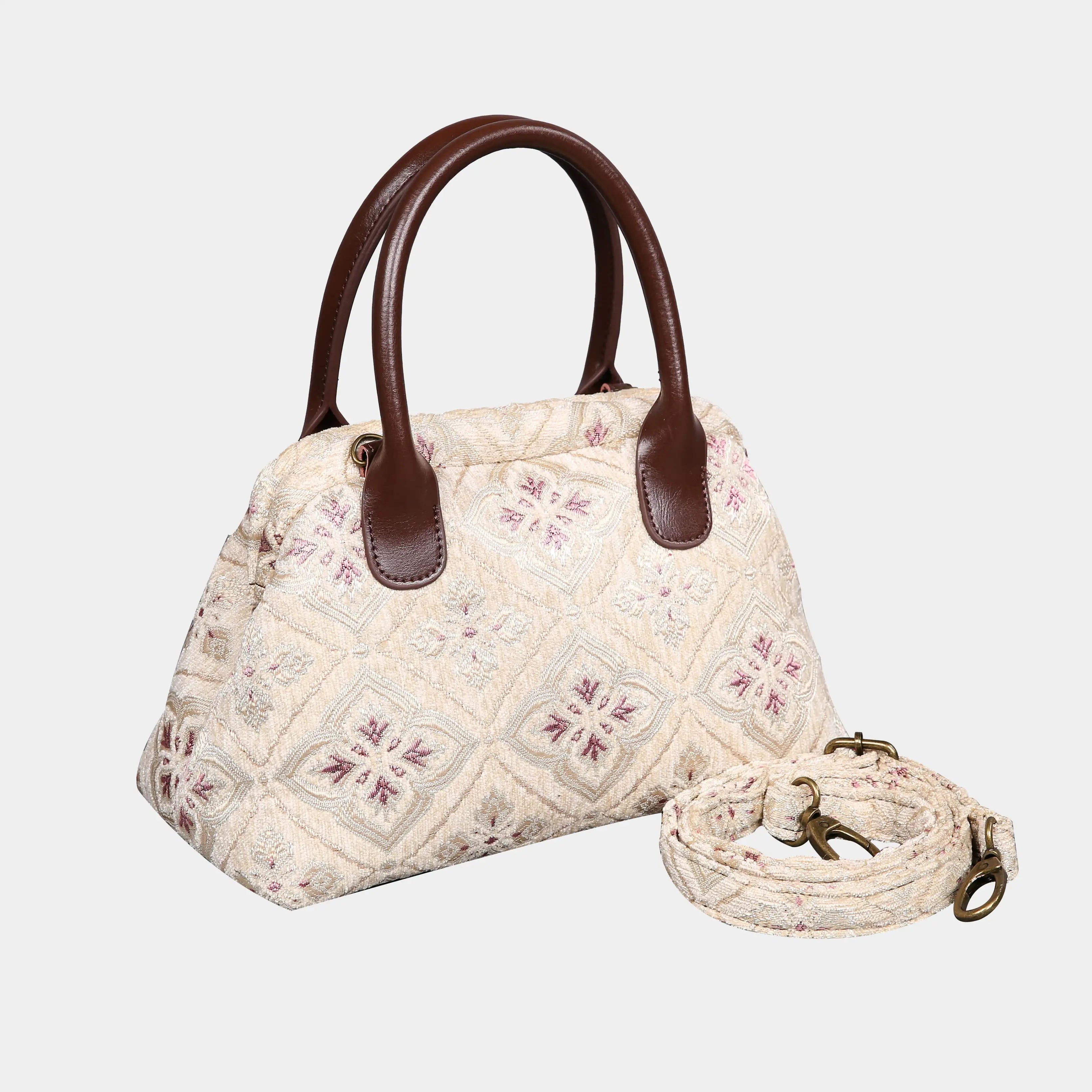Ethnic Cream Carpet Satchel carpet bag MCW Handmade with strap