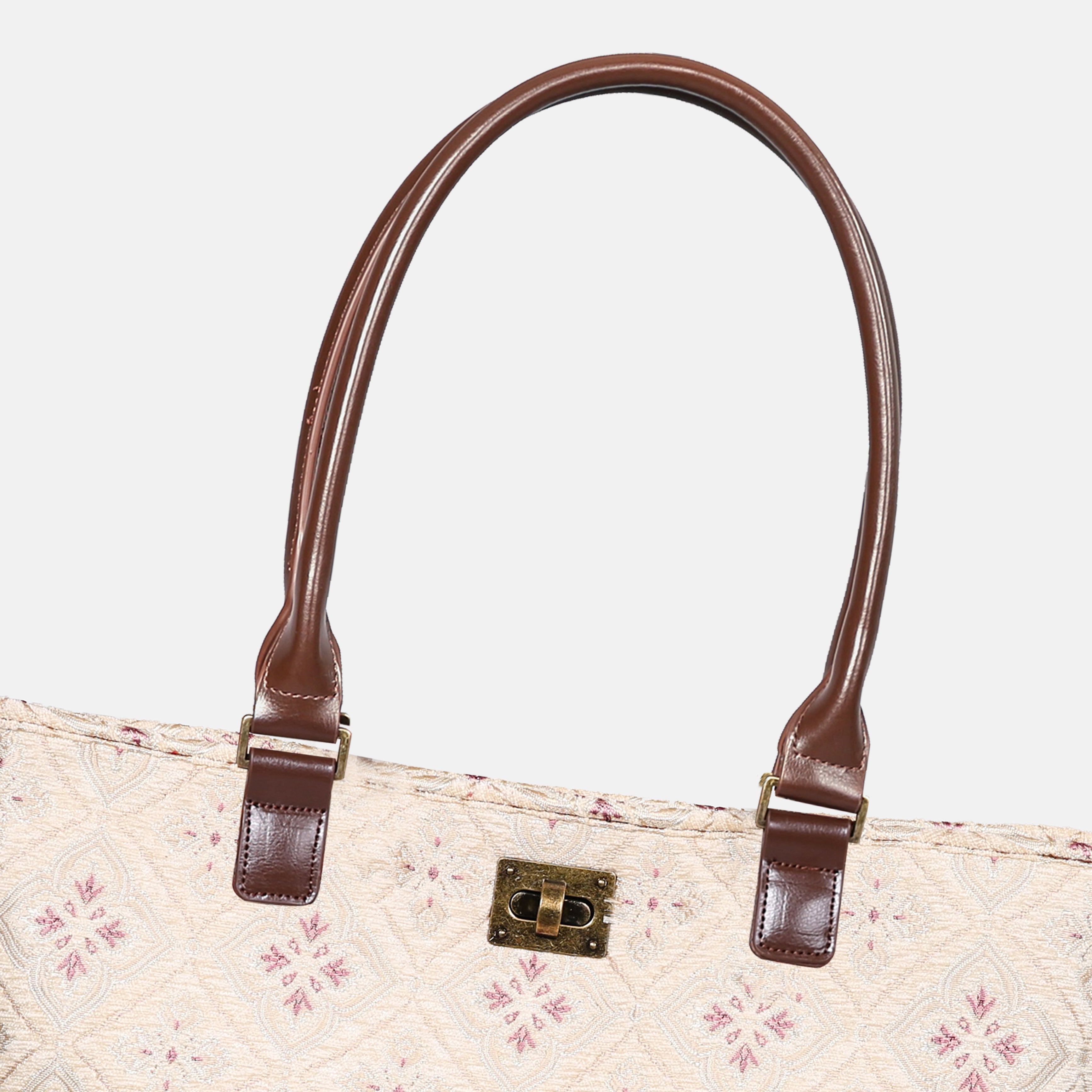 Ethnic Cream Carpet Tote Shopper Carpetbag of America closure