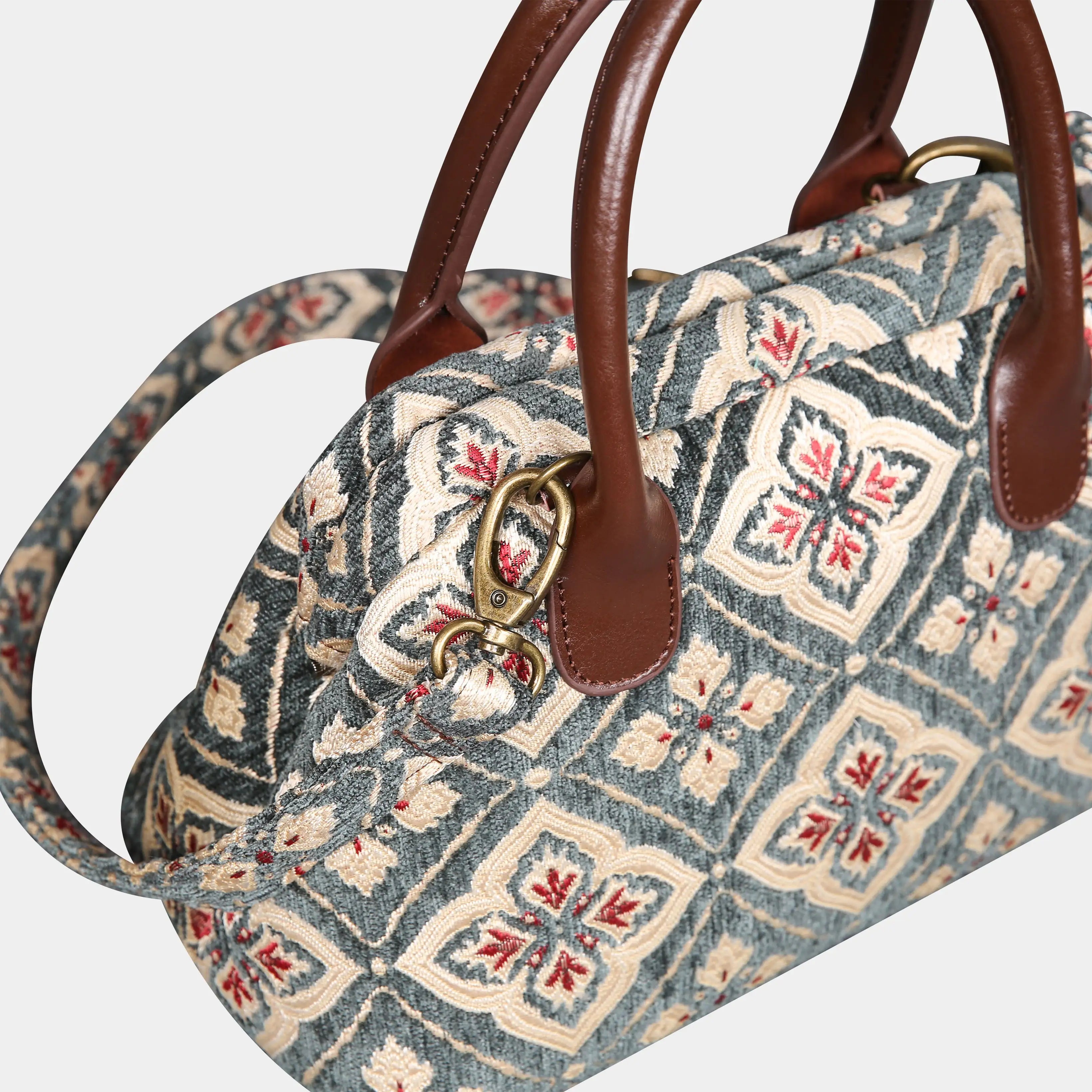 Ethnic Green Carpet Satchel carpet bag MCW Handmade buckle