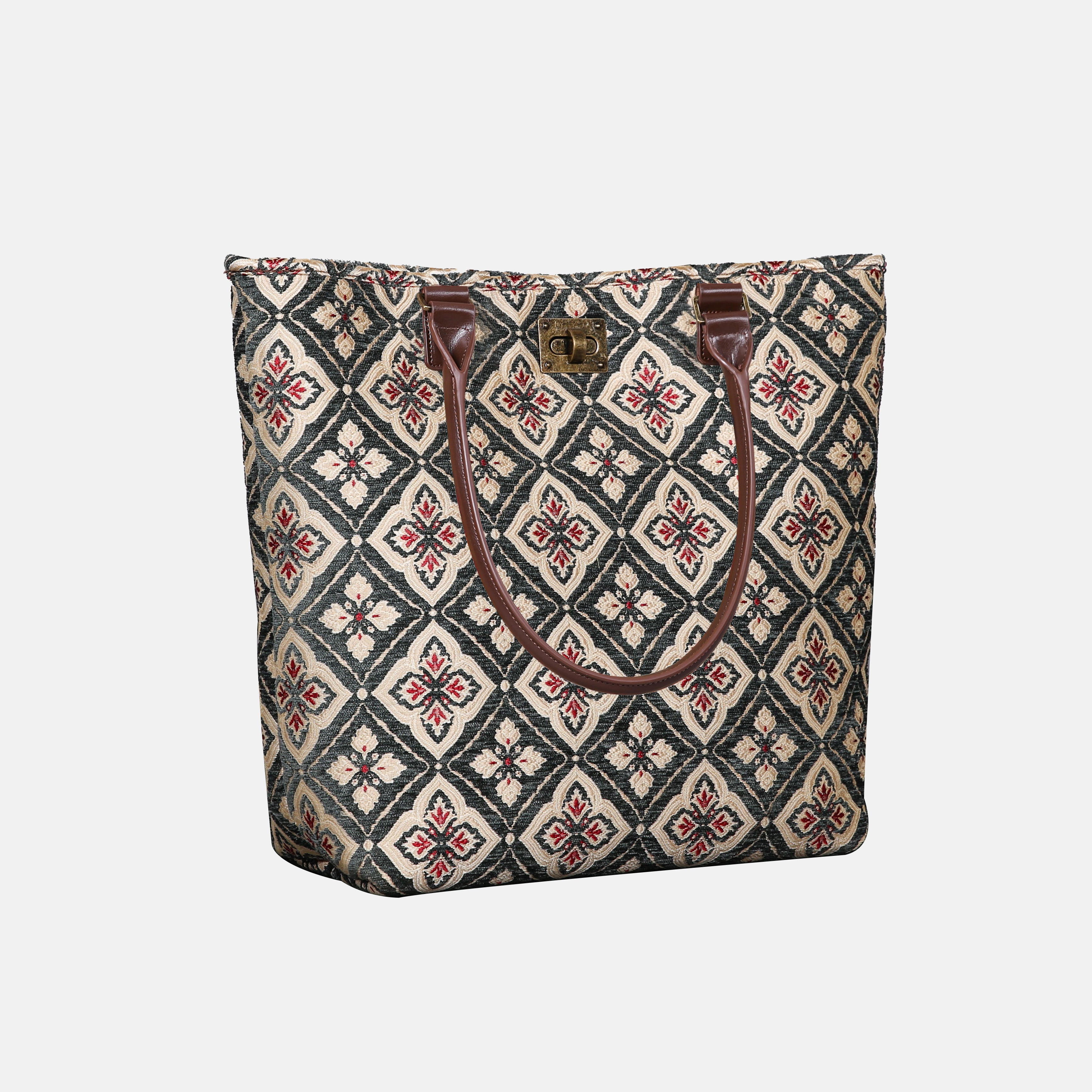 Ethnic Green Carpet Tote Shopper Carpetbag of America handle down