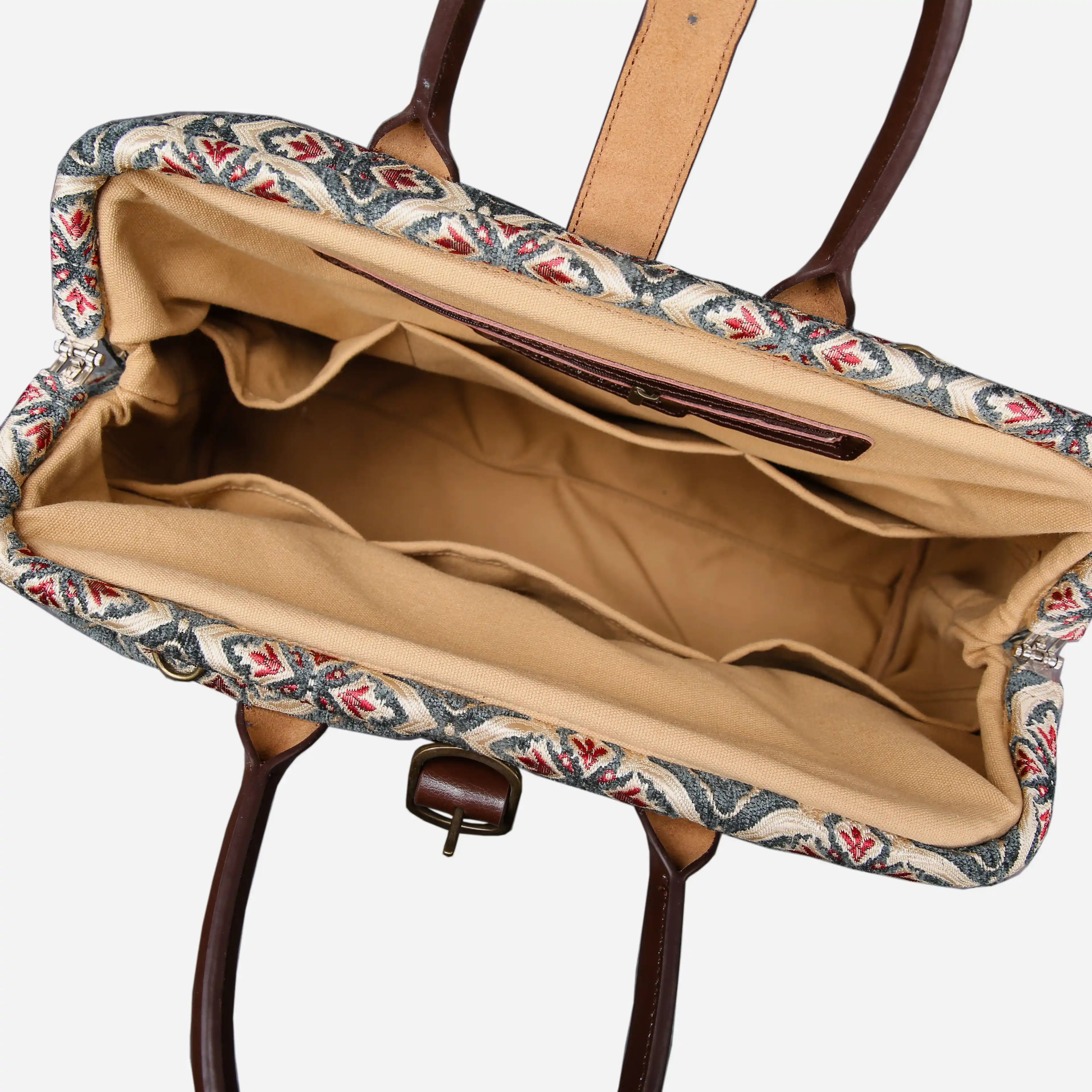 Ethnic Green Mary Poppins Weekender Carpetbag open