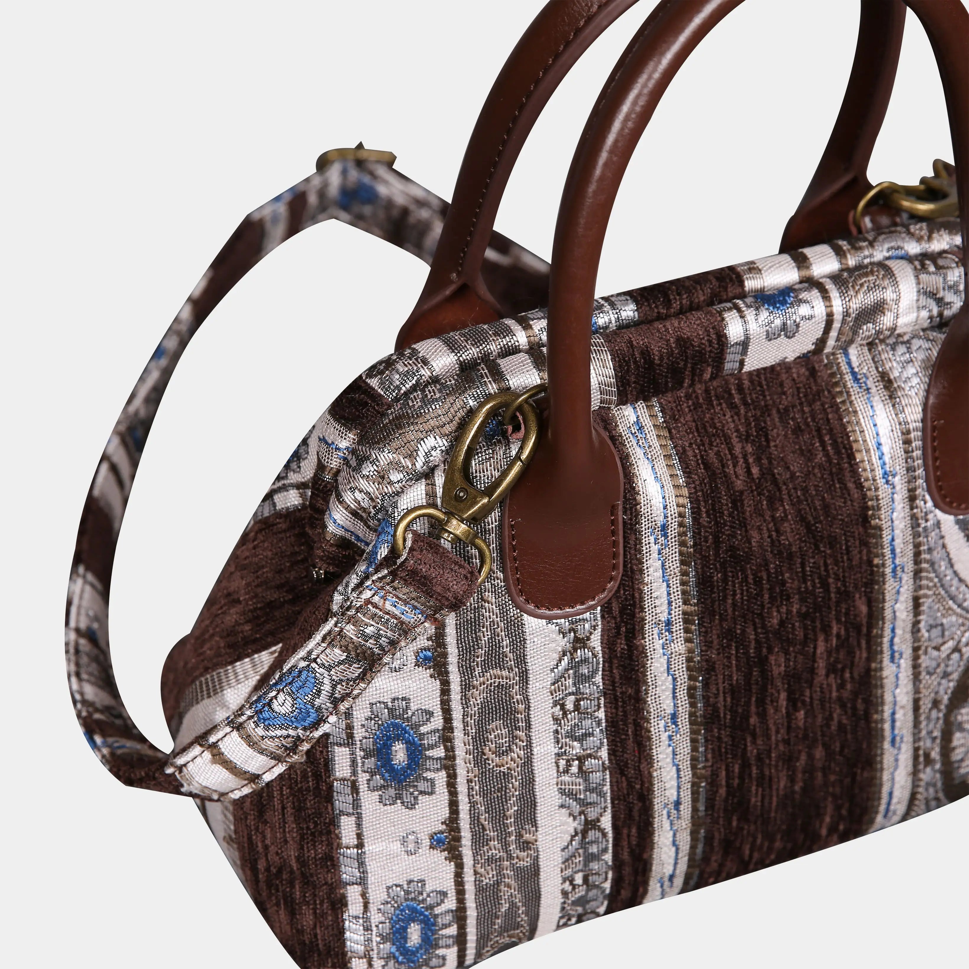Ethnic Strips Coffee Carpet Satchel carpet bag MCW Handmade of America buckle