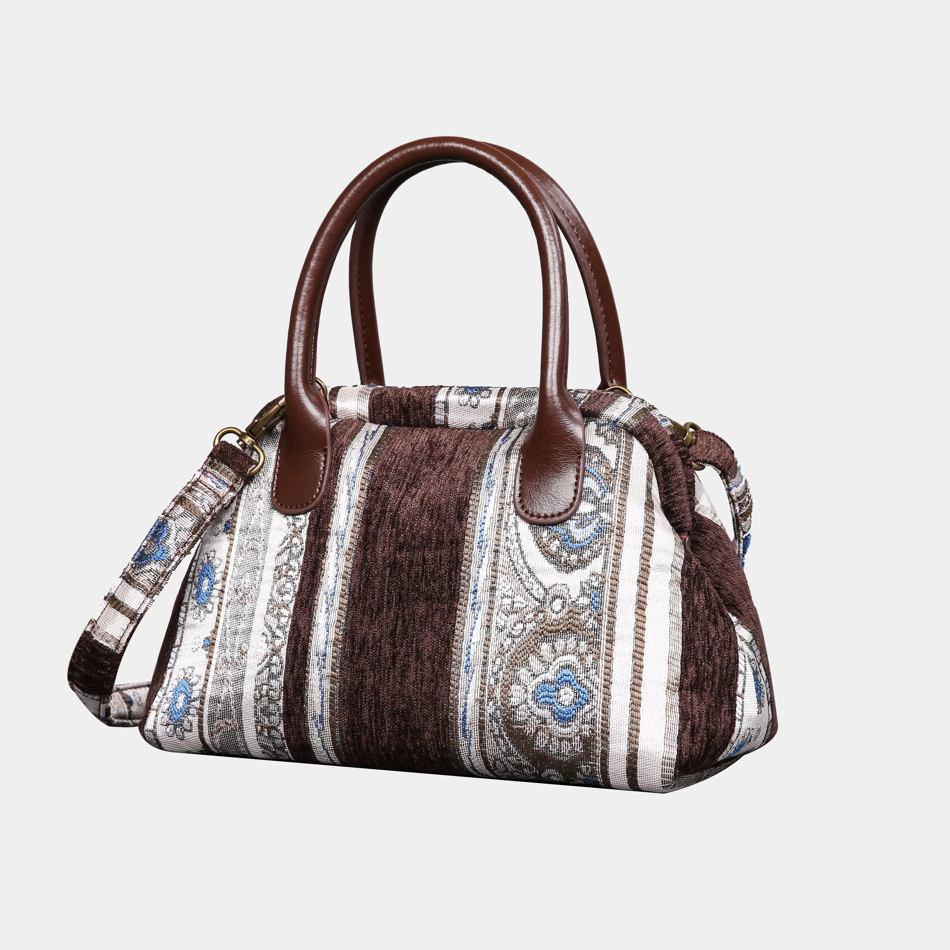 Ethnic Strips Coffee Carpet Satchel carpet bag MCW Handmade of America front