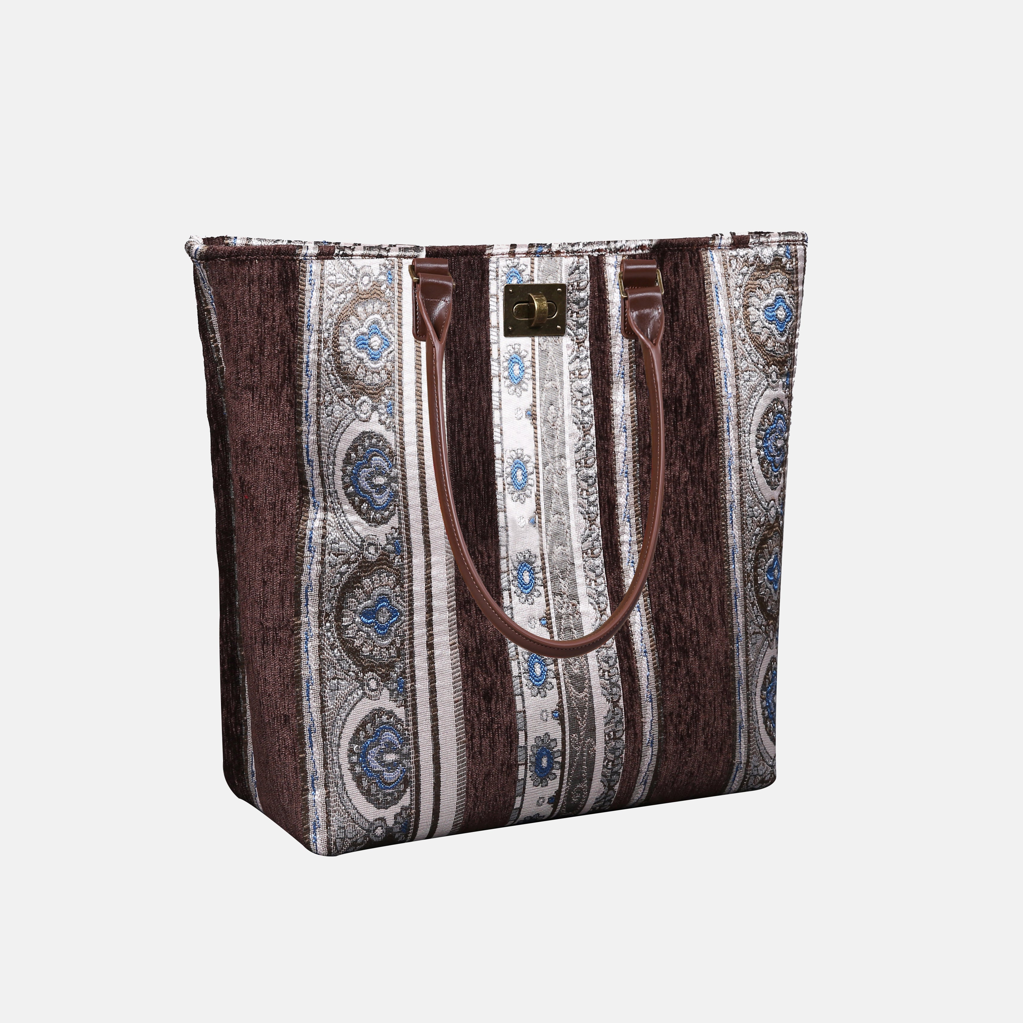 Ethnic Stripes Brown Carpet Tote Shopper Carpetbag of America handle down