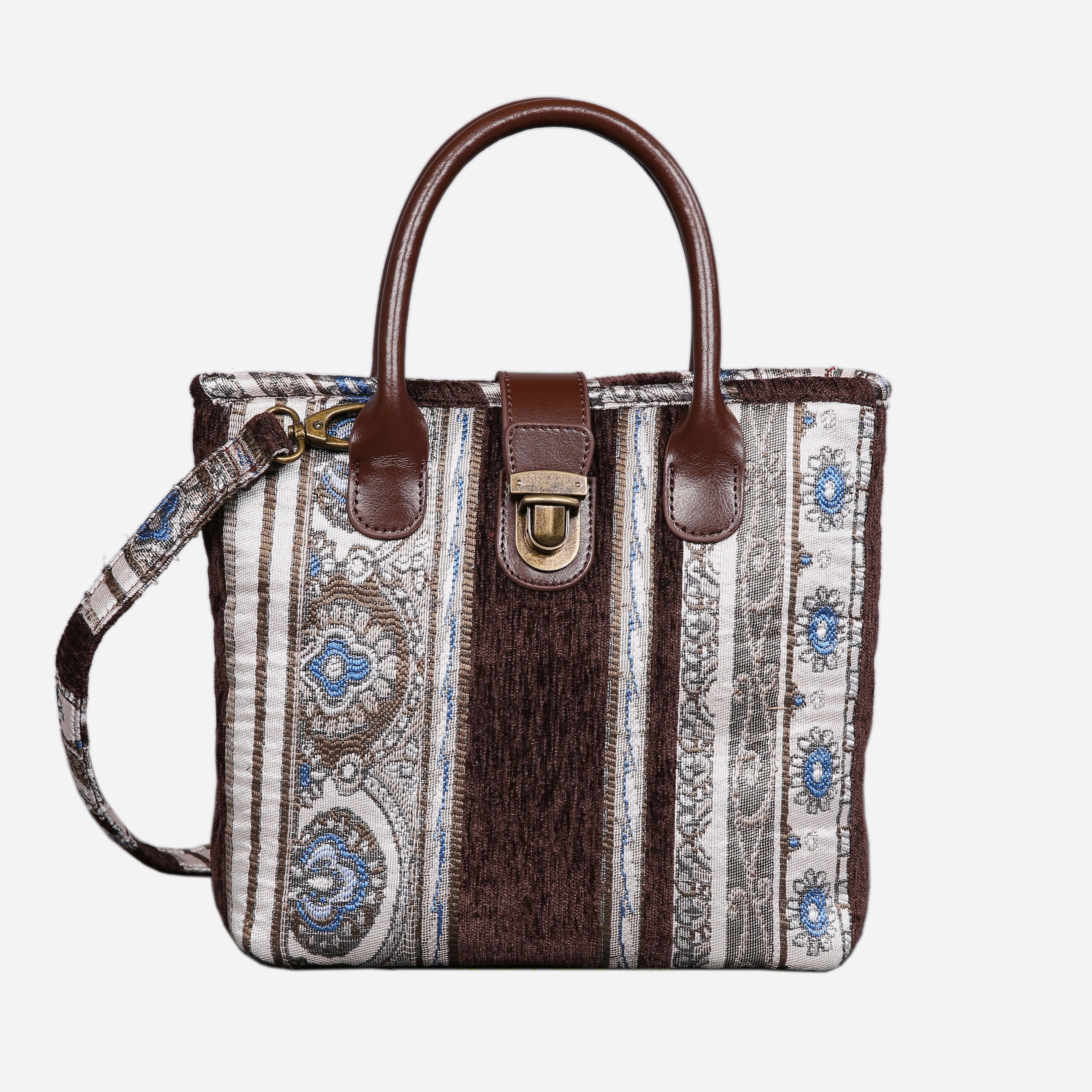 Ethnic Strips Coffee Tuck Lock Carpet Satchel carpet bag MCW Handmade of America main