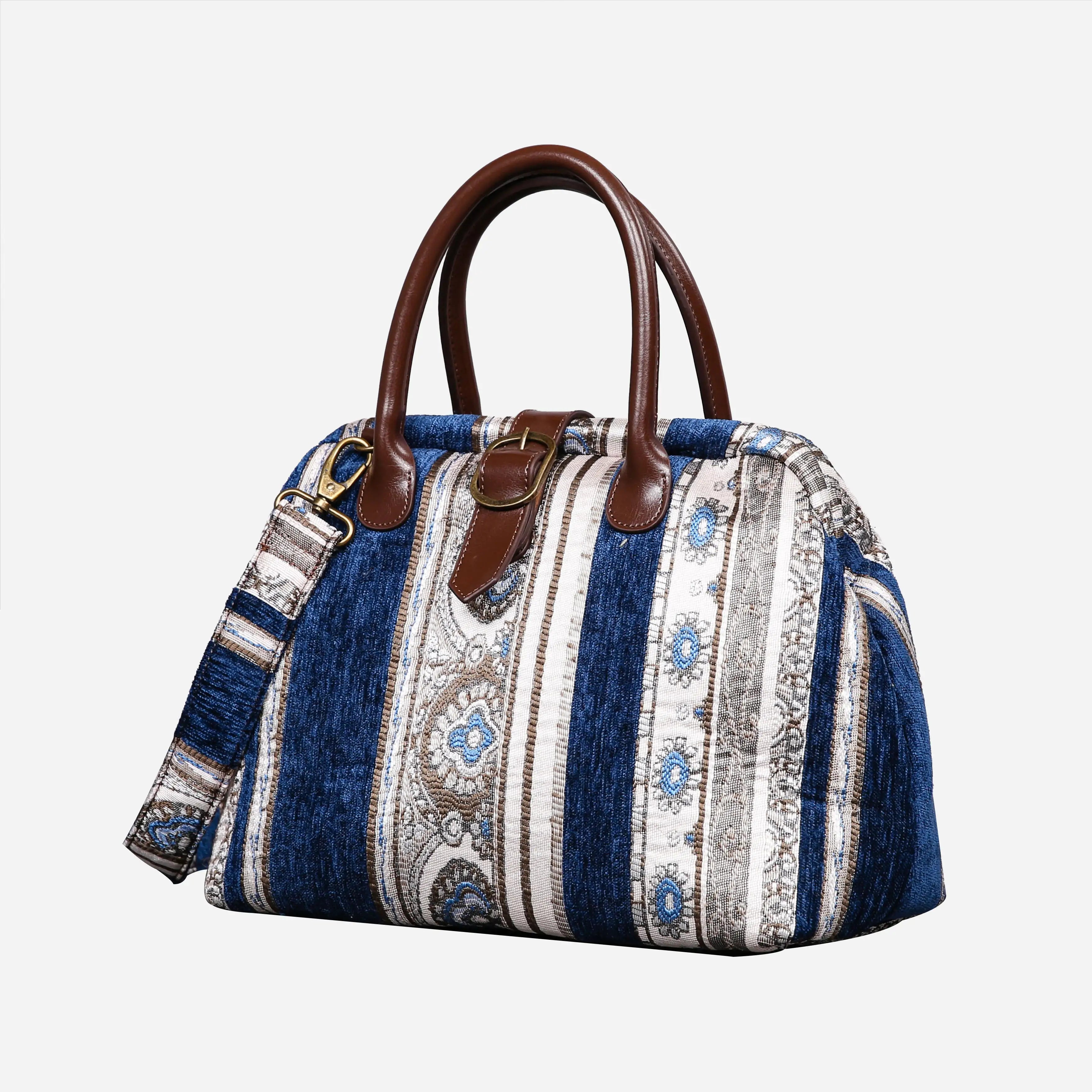 Ethnic Strips Navy Carpet Handbag Purse carpet bag MCW Handmade of America front
