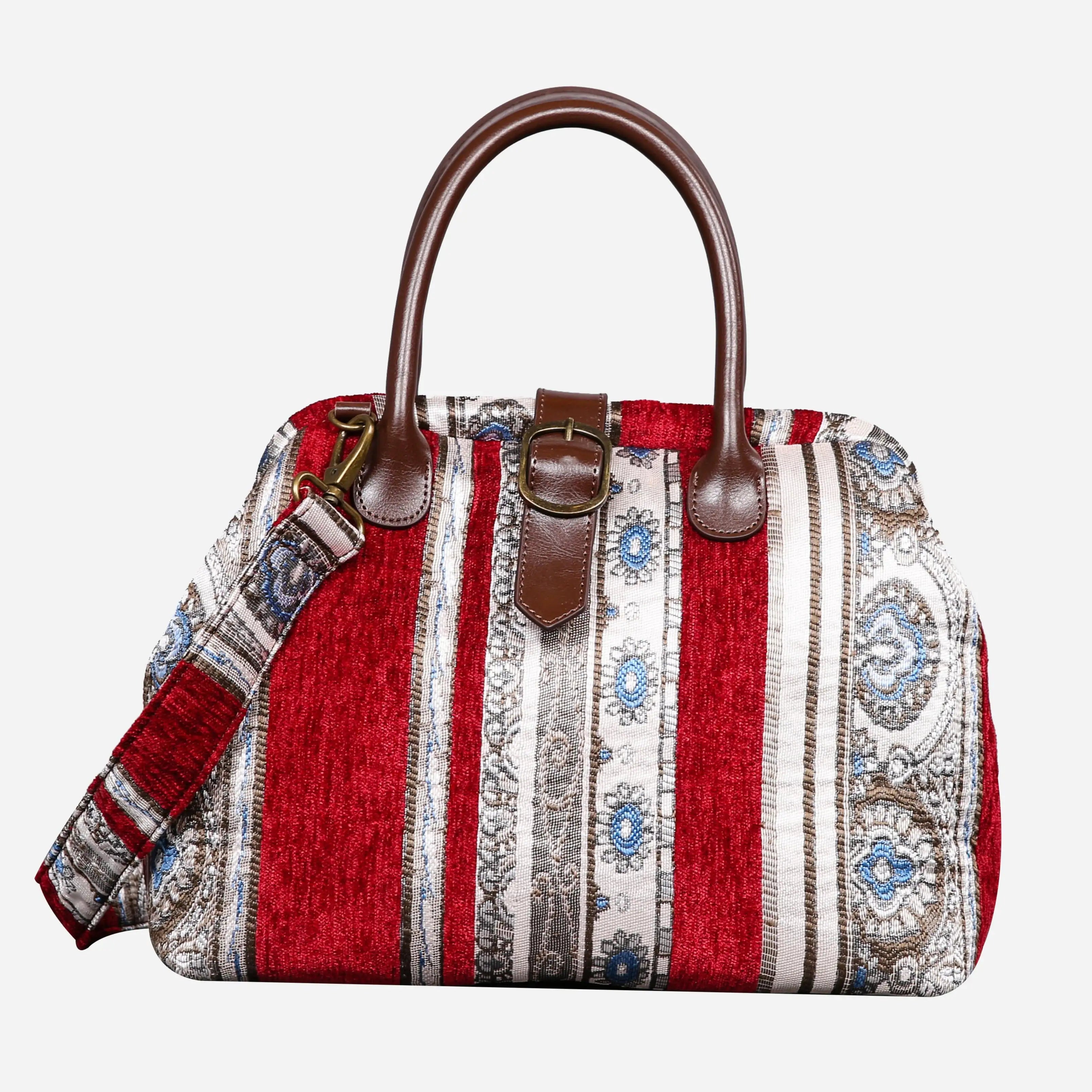 Ethnic Strips Wine Carpet Handbag Purse carpet bag MCW Handmade main
