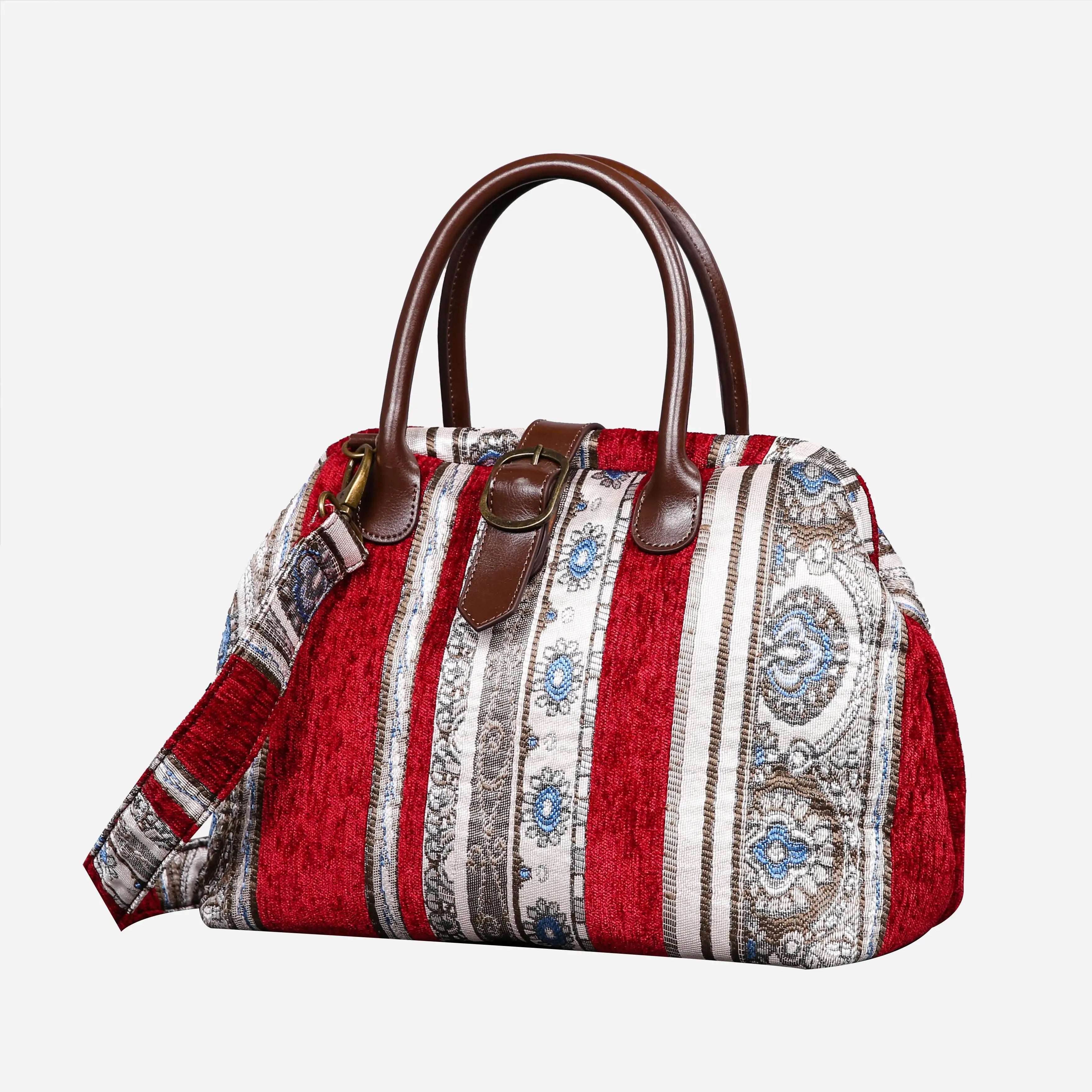 Ethnic Strips Wine Carpet Handbag Purse carpet bag MCW Handmade front