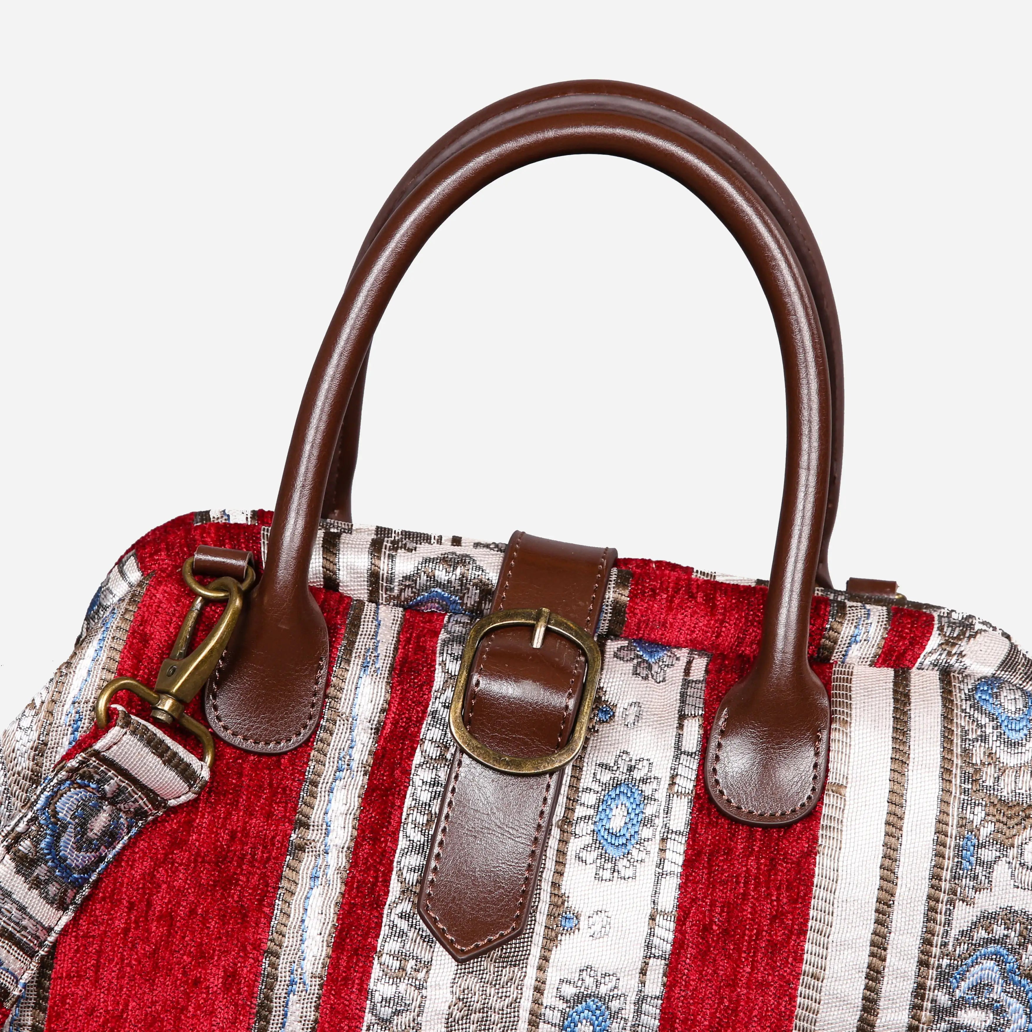Ethnic Strips Wine Carpet Handbag Purse carpet bag MCW Handmade buckle