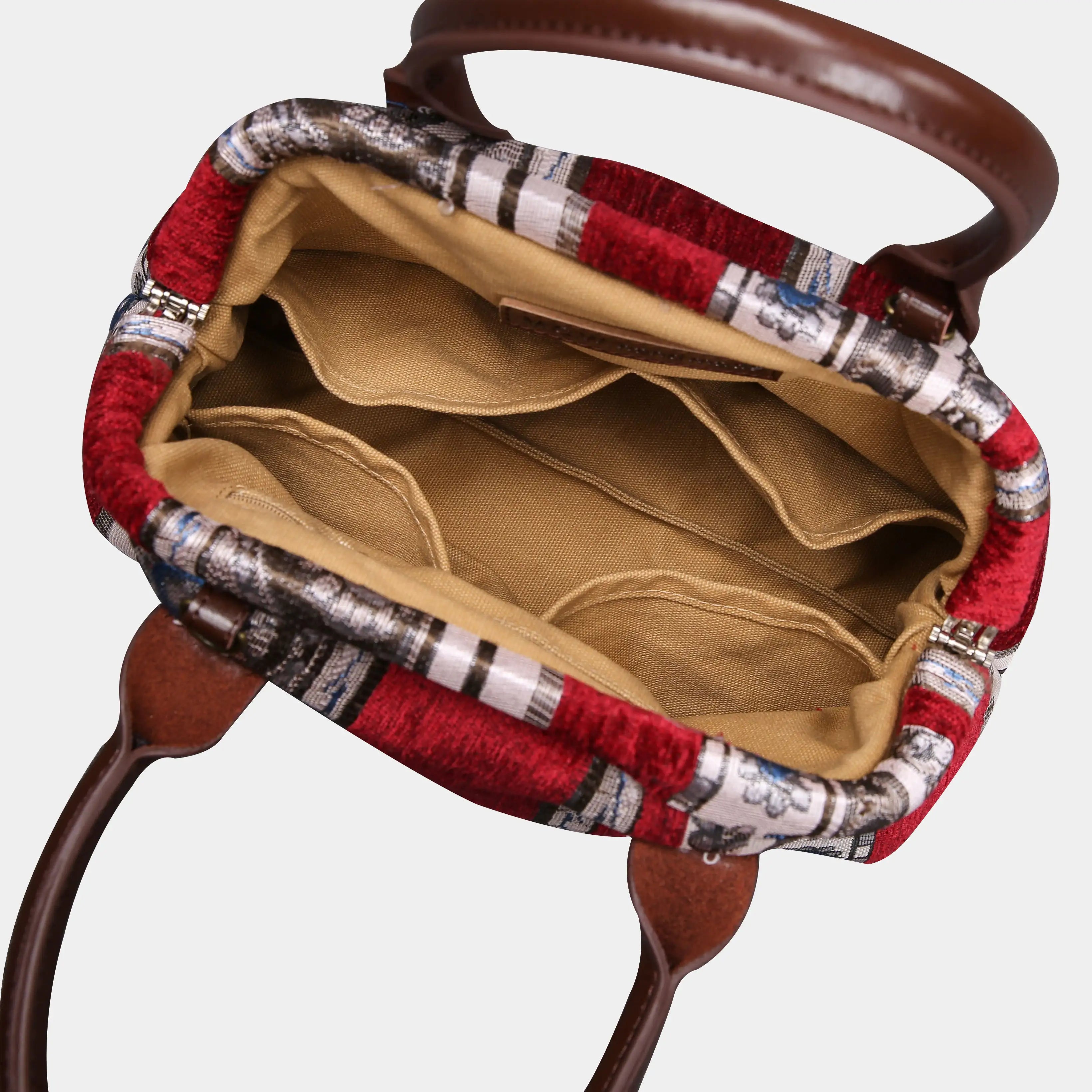 Ethnic Stripes Red Carpet Satchel Carpetbag of America open
