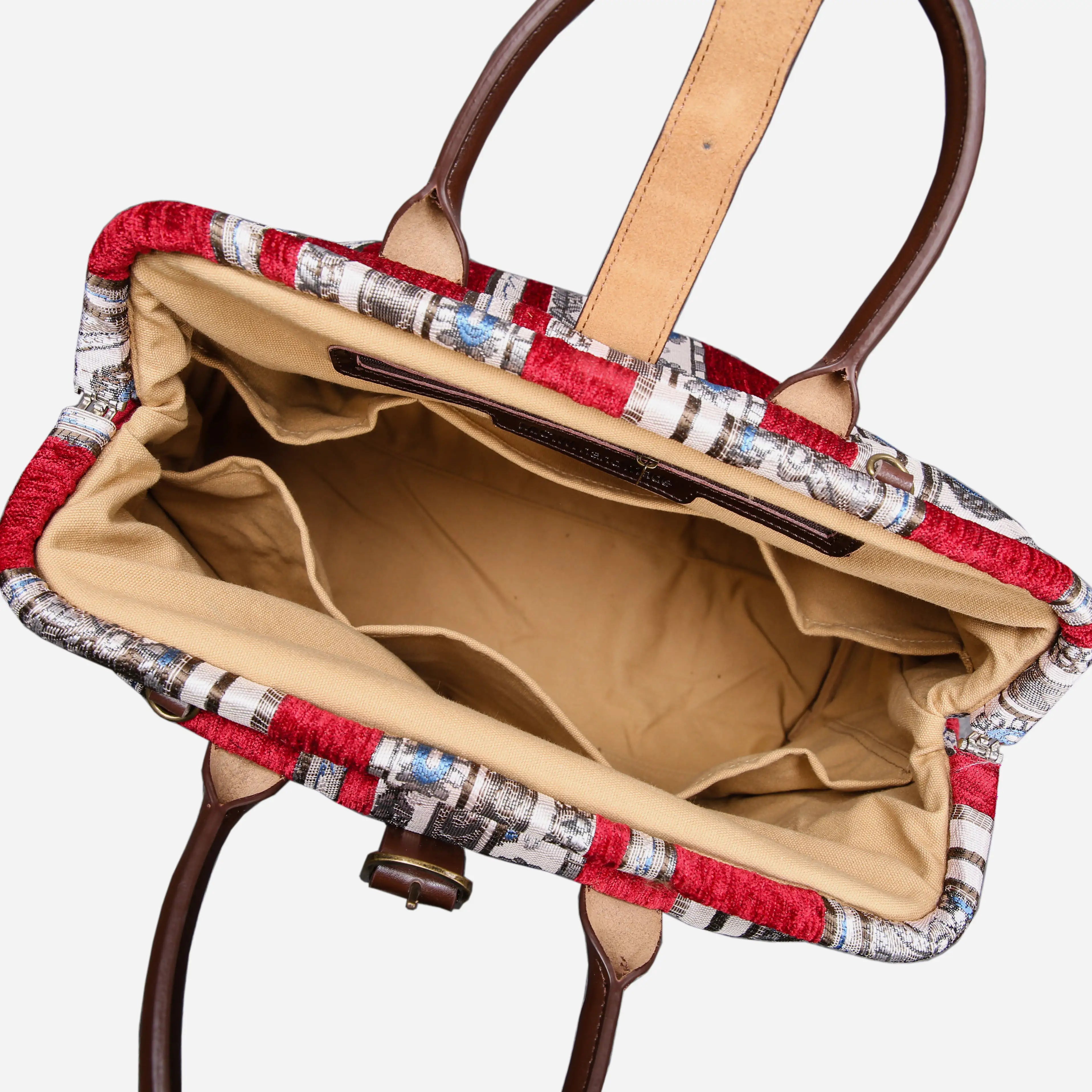 Ethnic Stripes Red Mary Poppins Weekender Carpetbag of America open