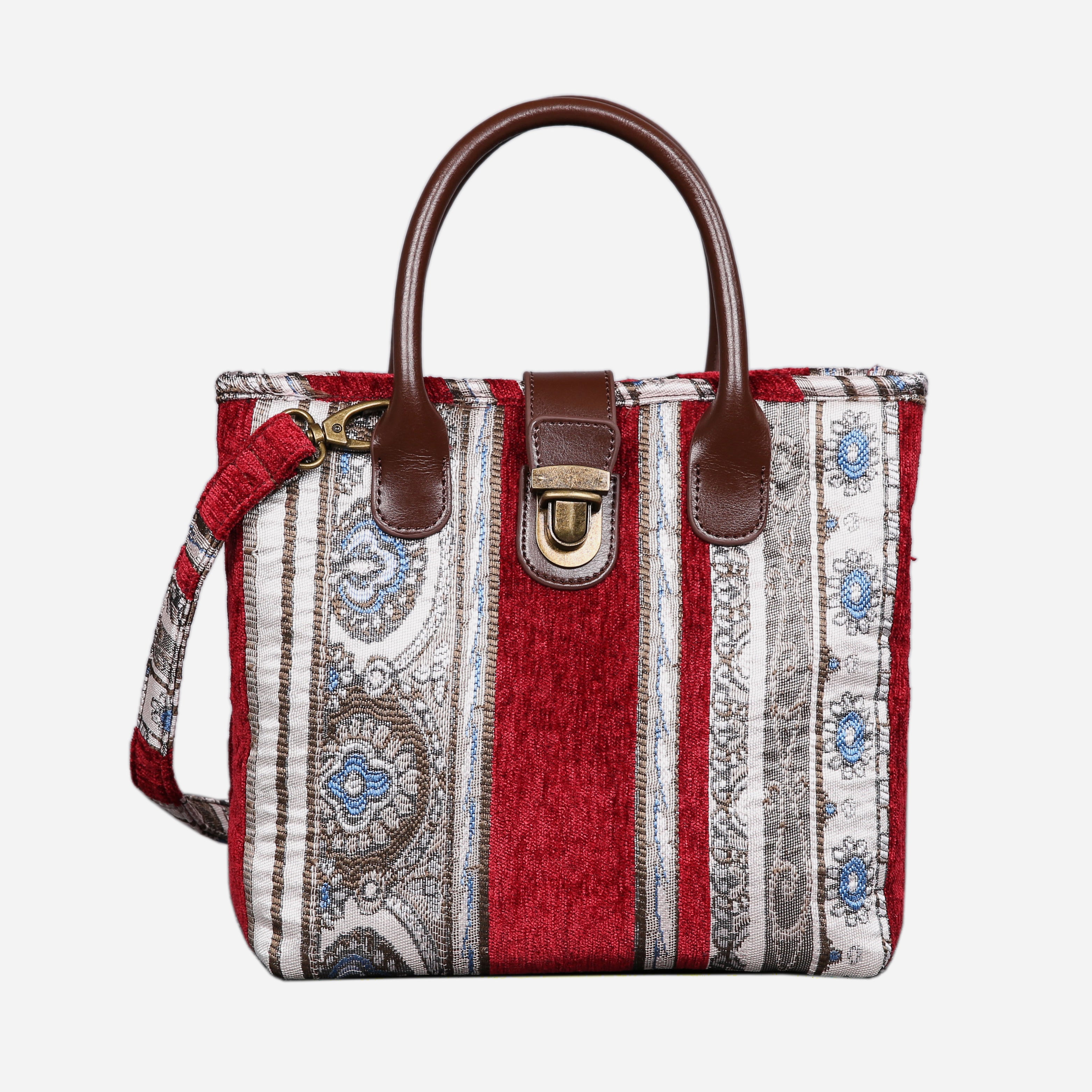 Ethnic Strips Wine Tuck Lock Carpet Satchel carpet bag MCW Handmade of America main