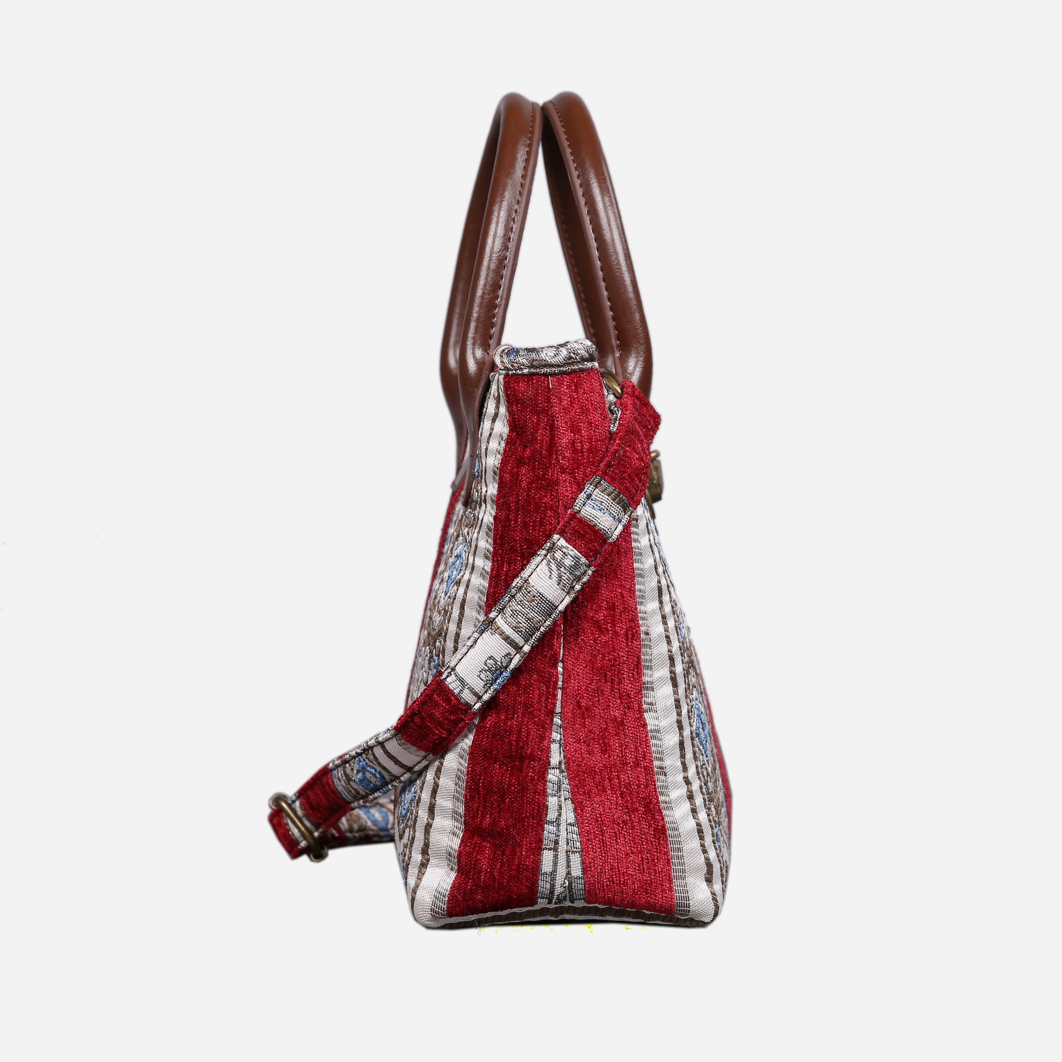 Ethnic Strips Wine Tuck Lock Carpet Satchel carpet bag MCW Handmade of America side