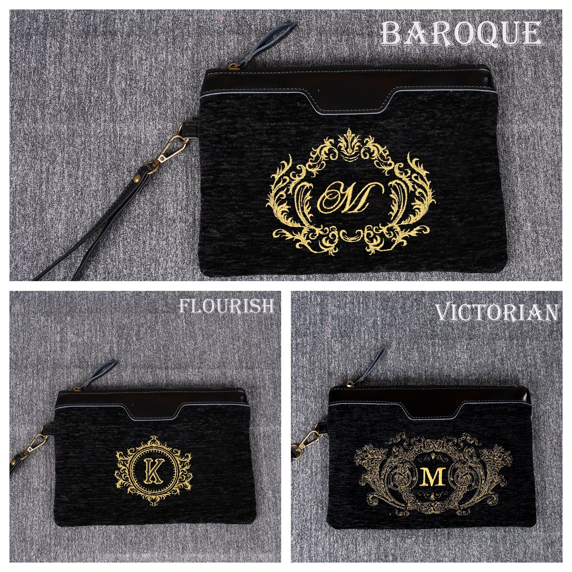 Luxury Monogrammed Black Clutch carpet bag MCW Handmade
