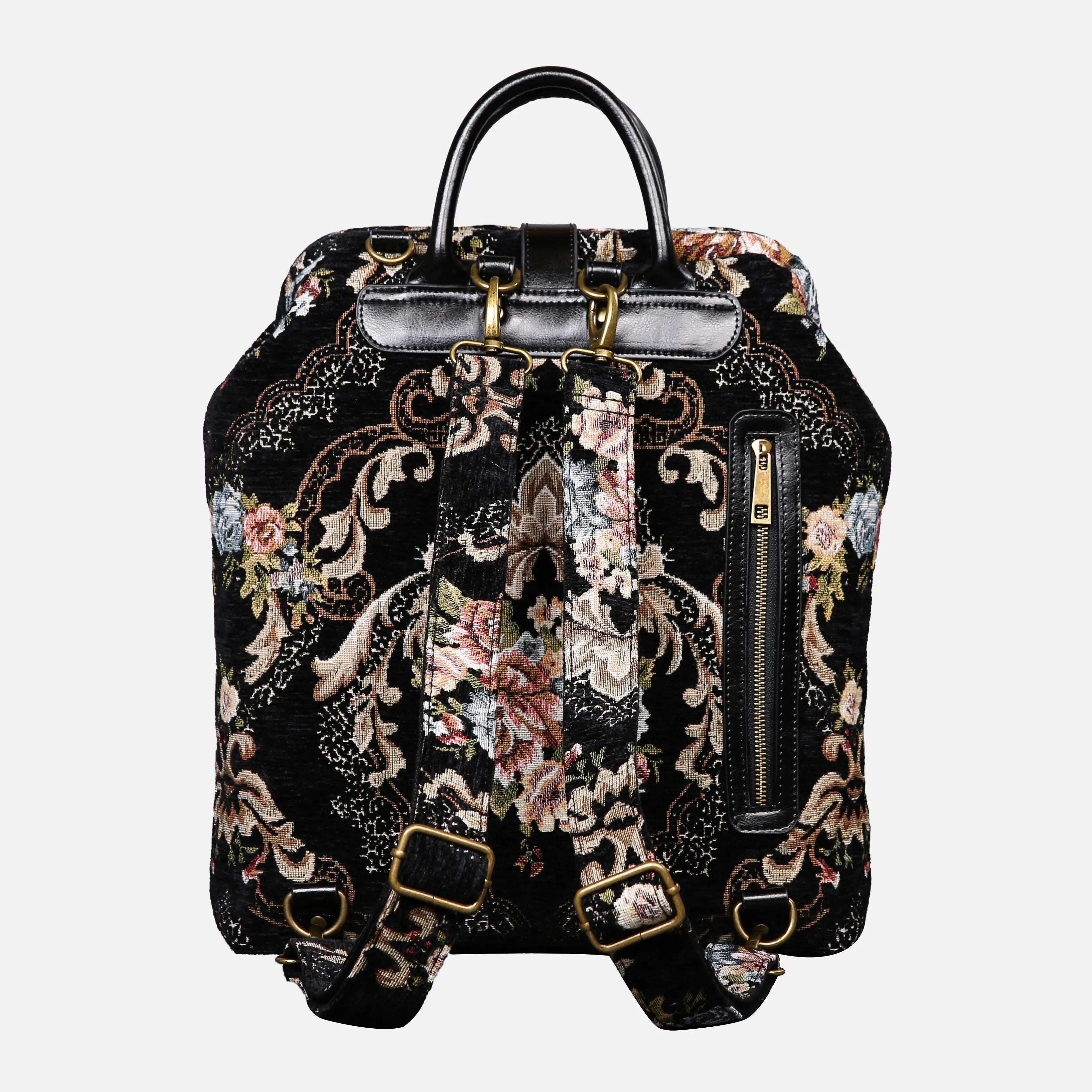 Floral Black Carpet Laptop Backpack Carpetbag of America back