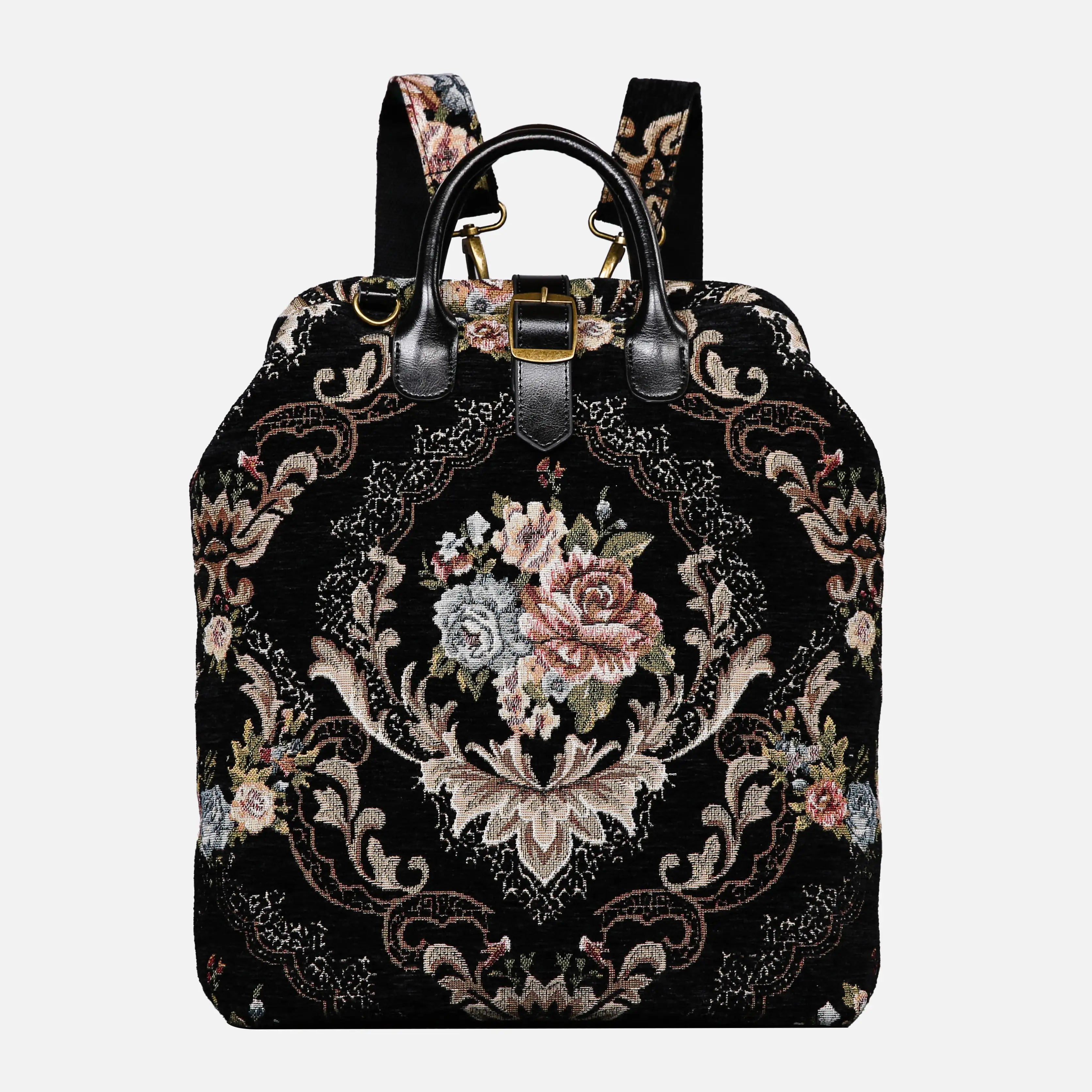 Floral Black Carpet Laptop Backpack Carpetbag of America main