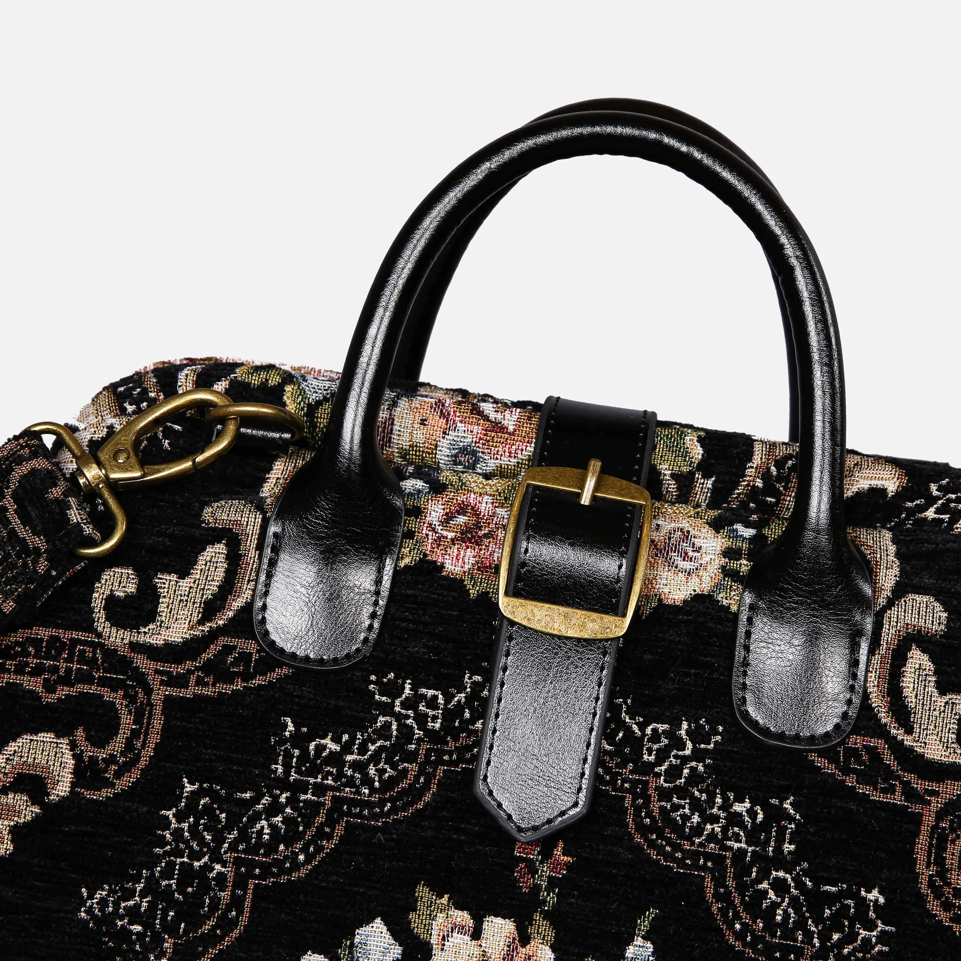 Floral Black Carpet Laptop Backpack Carpetbag of America buckle
