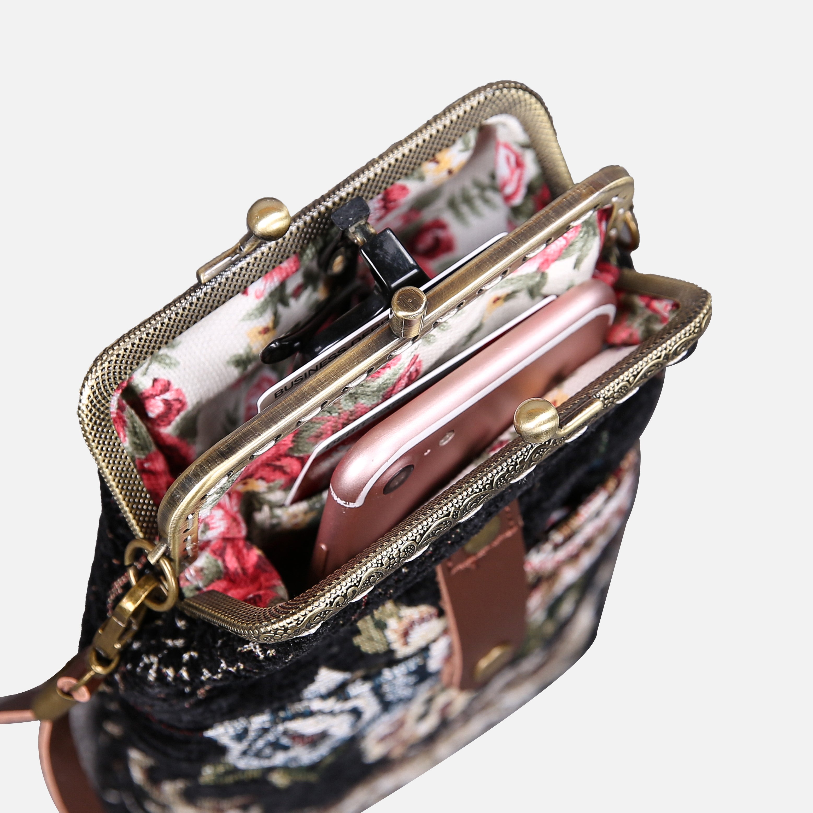 Floral Black Carpet Phone Case Carpetbag of America in use