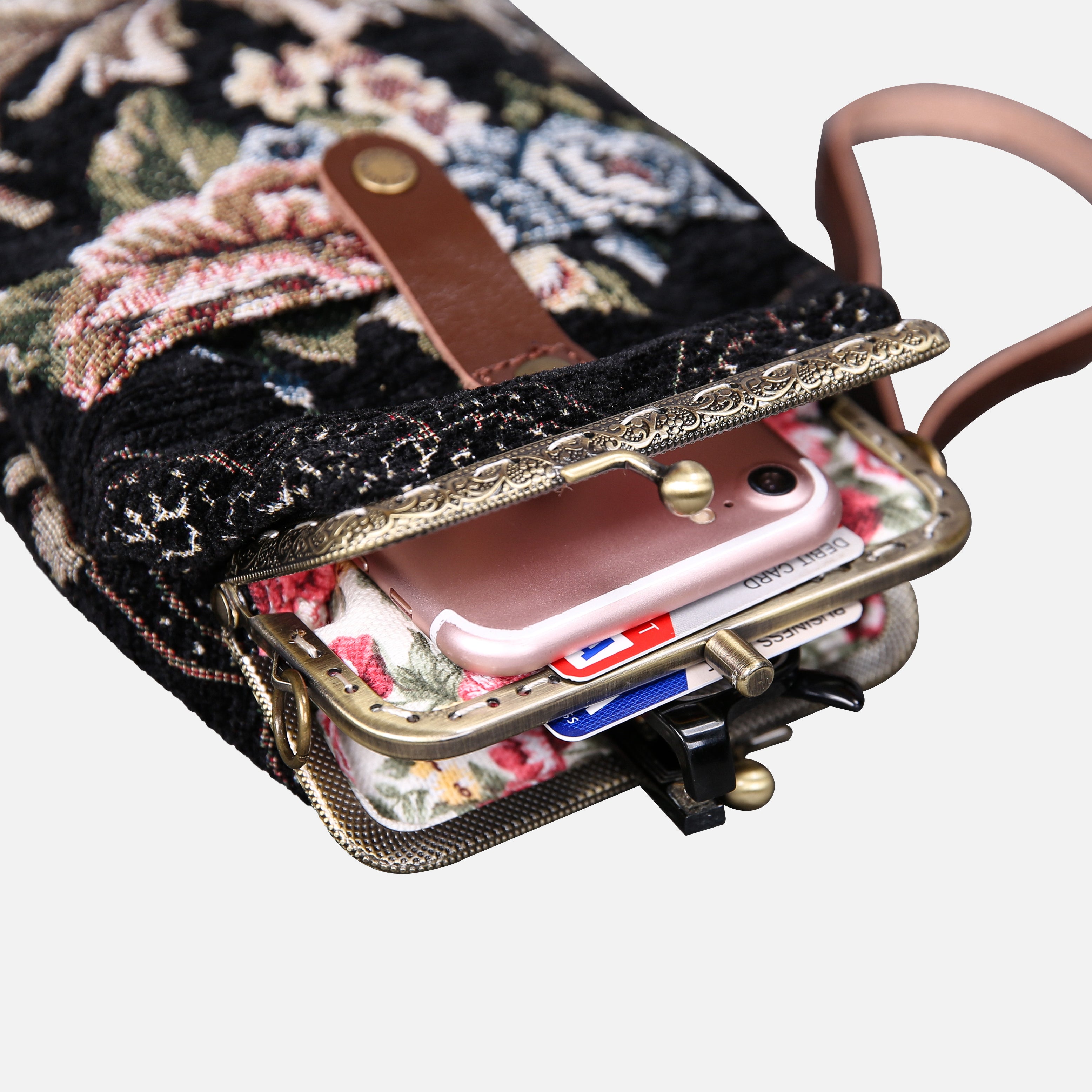 Floral Black Carpet Phone Case Carpetbag of America opening