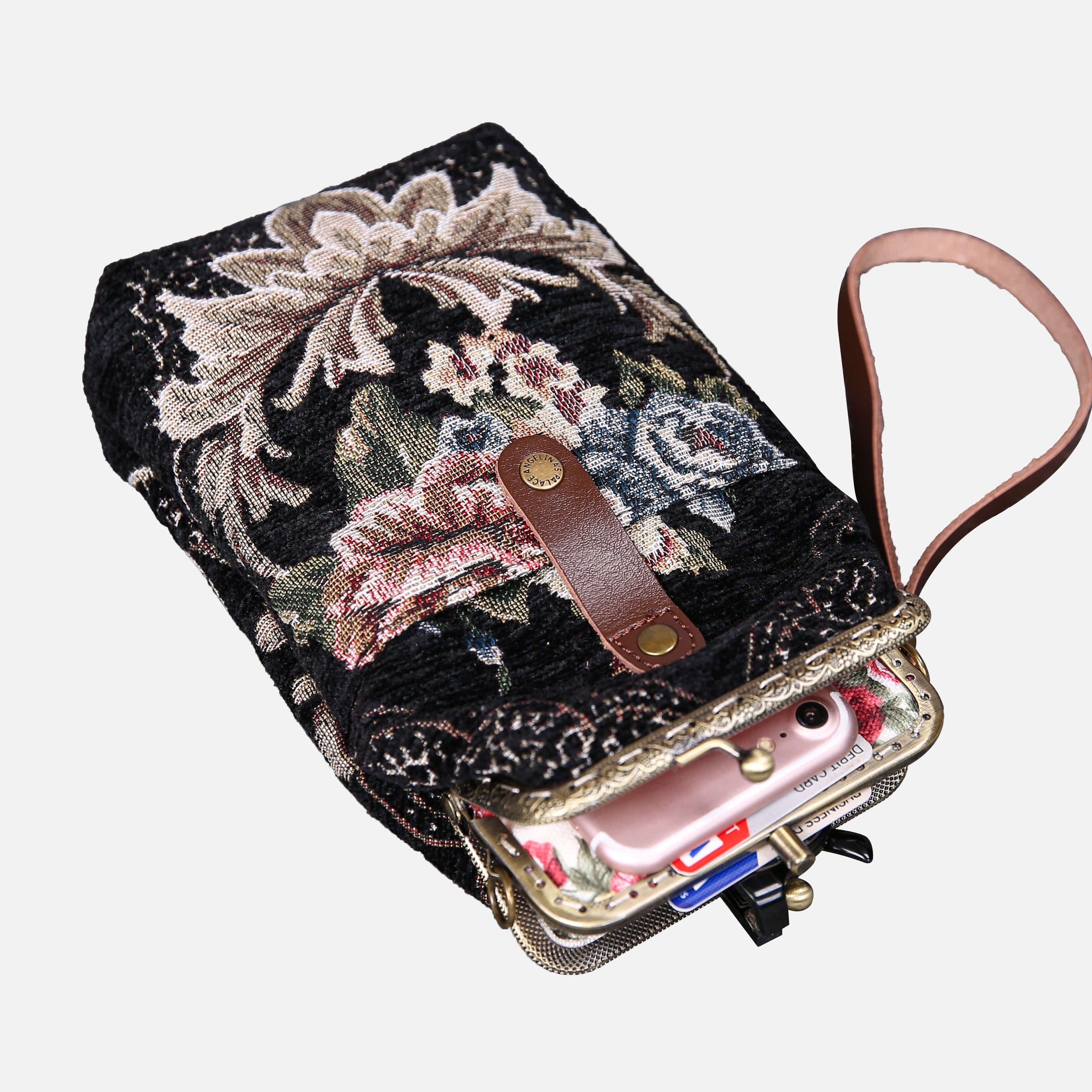 Floral Black Carpet Phone Case Carpetbag of America lay flat