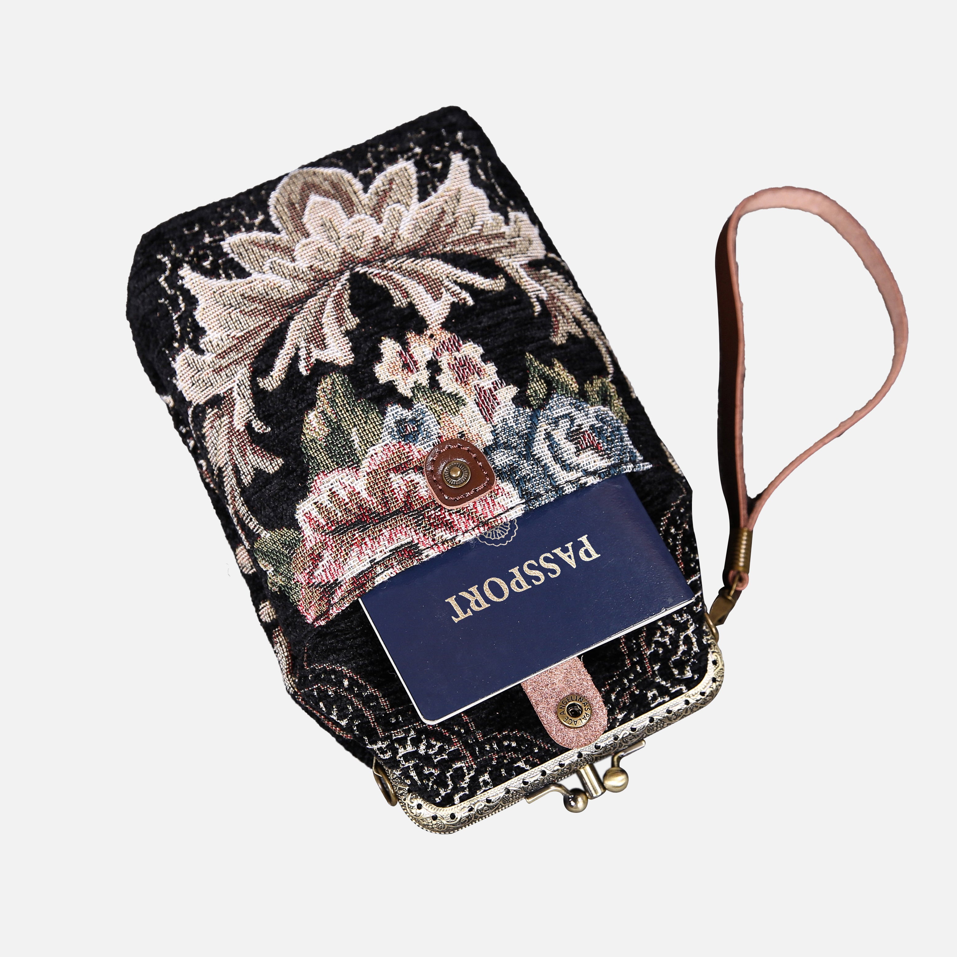 Floral Black Carpet Phone Case Carpetbag of America pocket