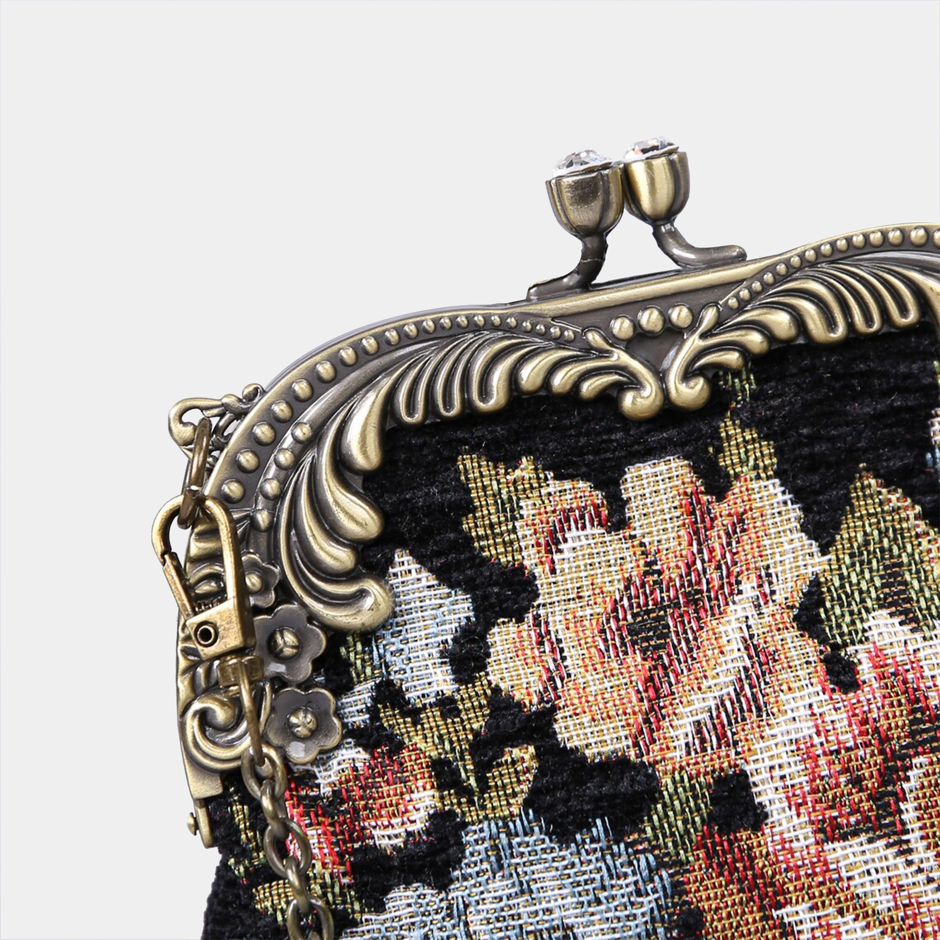 Floral Black Chatelaine Purse Medium carpet bag of America buckle