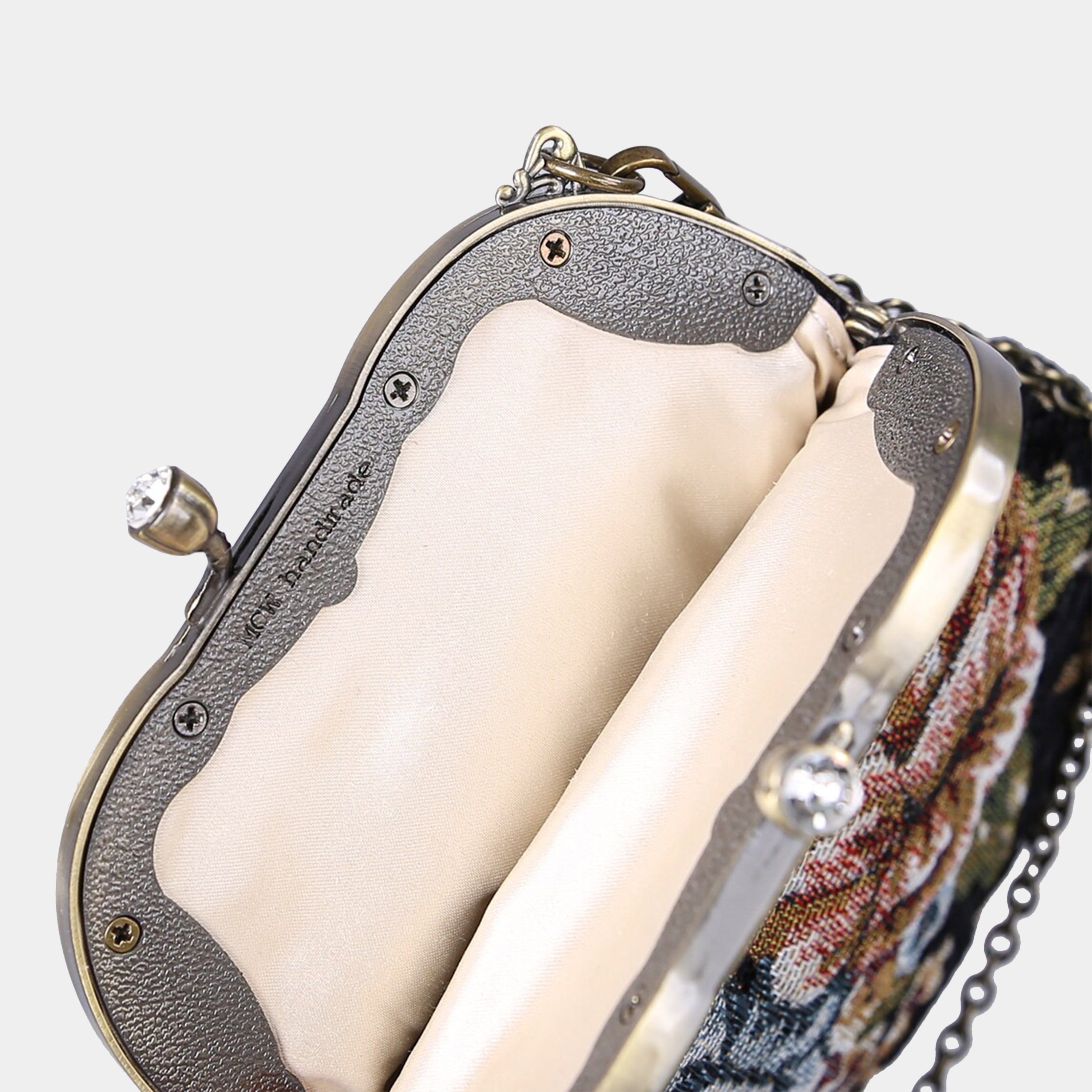 Floral Black Chatelaine Purse Medium carpet bag of America inside