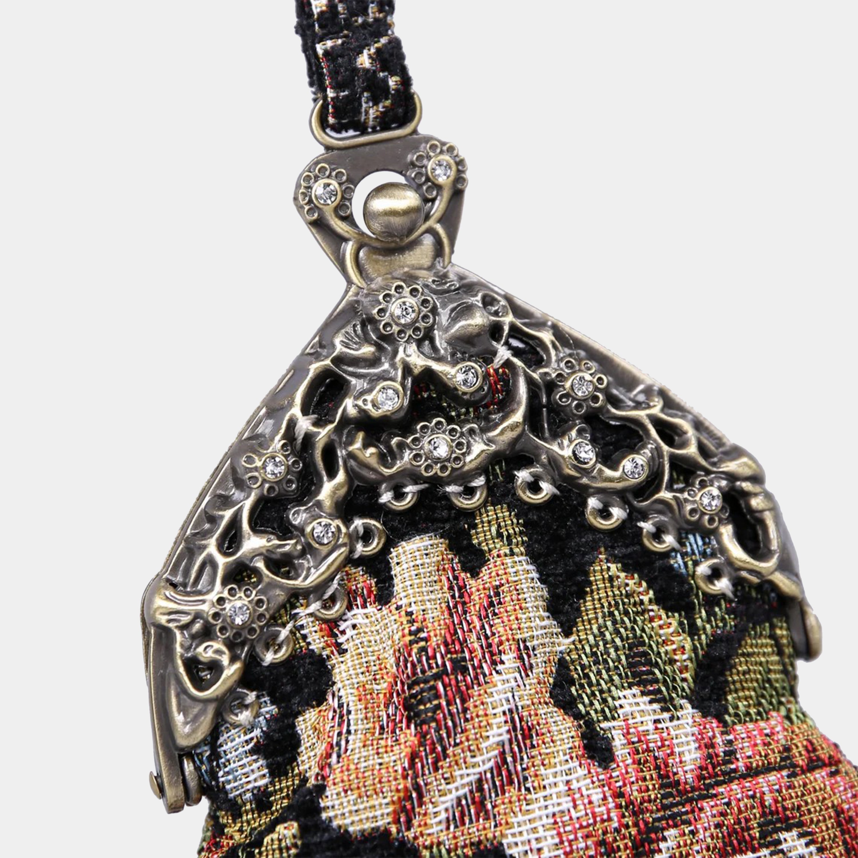 Floral Black Chatelaine Purse Wristlet Bag carpet bag of America details