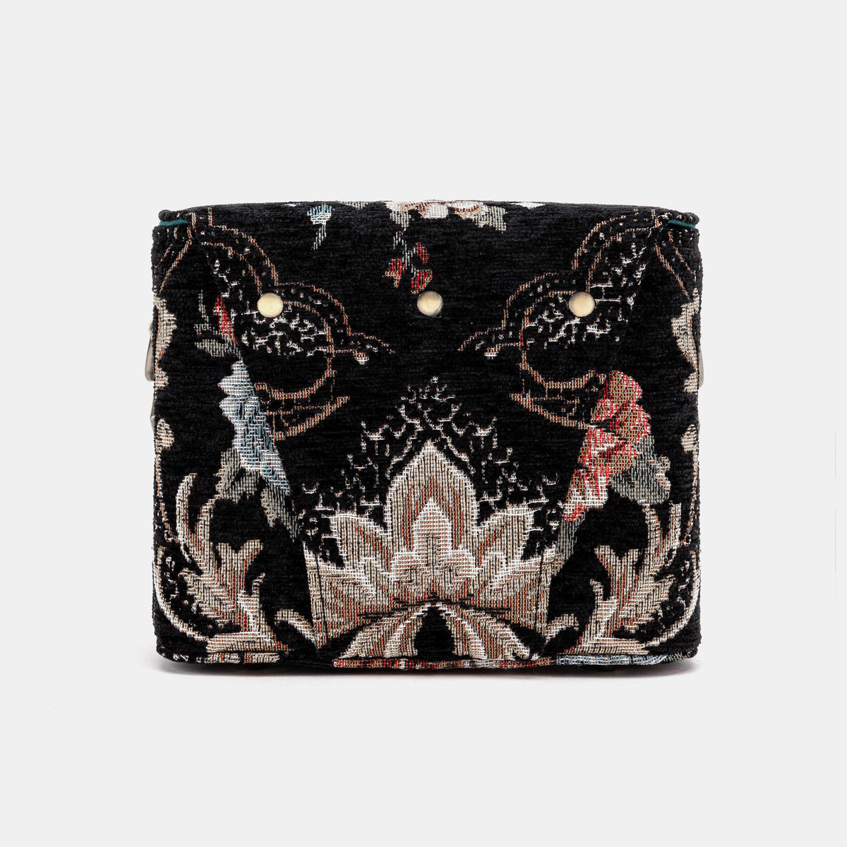 Floral Black Emma Small Train Case Crossbody Of America back