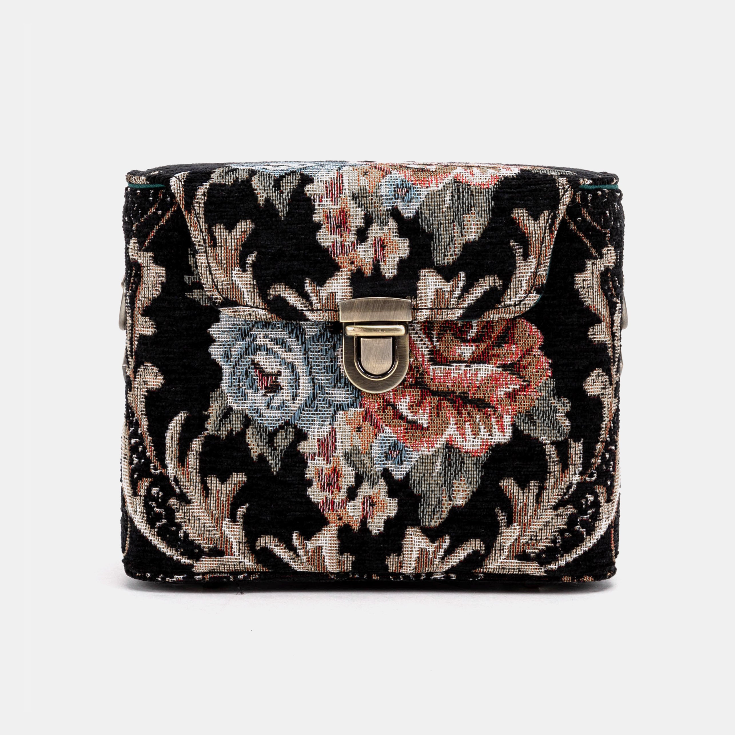 Floral Black Emma Small Train Case Crossbody Of America front