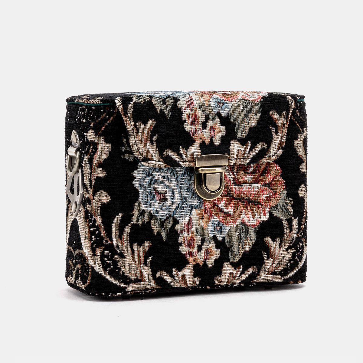 Floral Black Emma Small Train Case Crossbody Of America font side