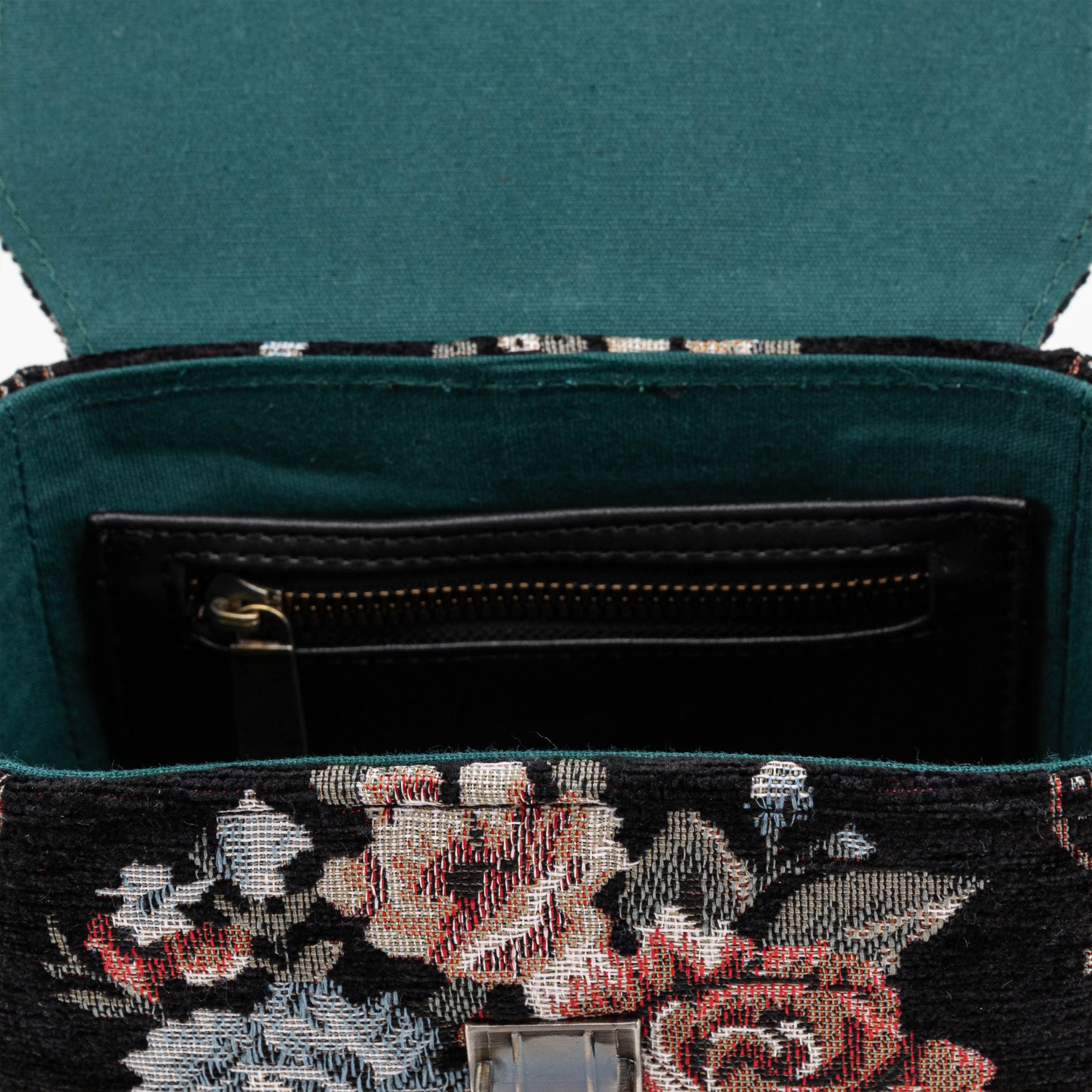 Floral Black Emma Small Train Case Crossbody Of America inside zipper