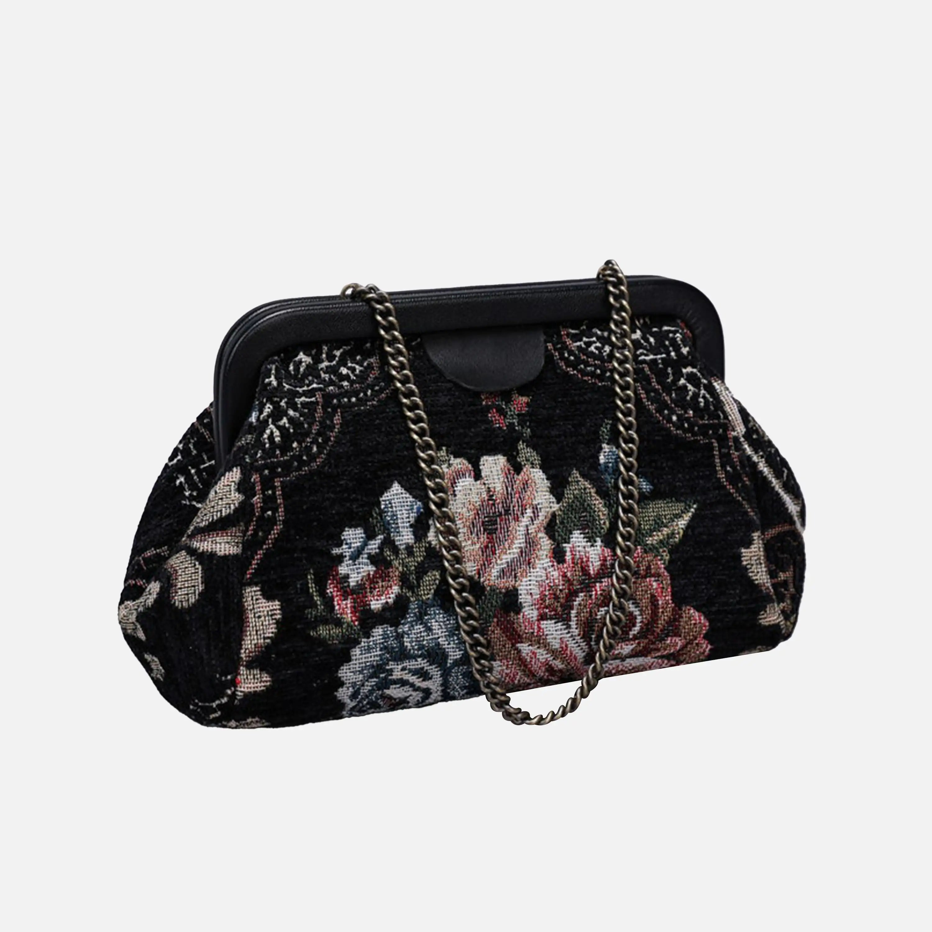 Floral Black Evening Bag Clutch carpet bag of America front