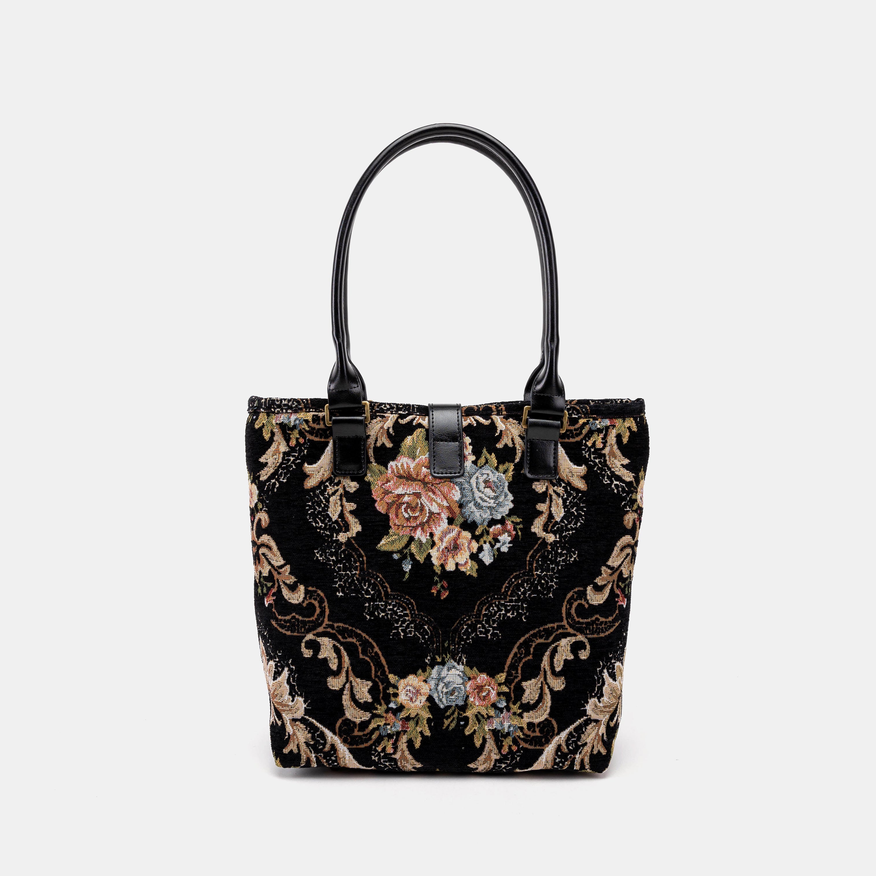 Floral Black Everyday Tote Bag of America back