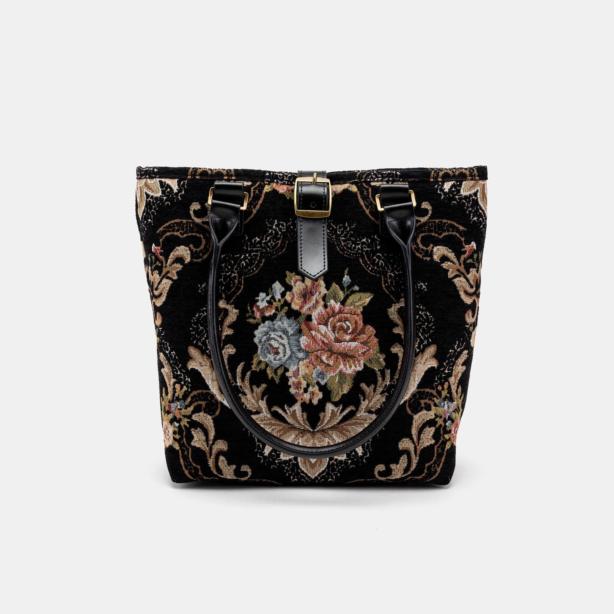 Floral Black Everyday Tote Bag of America with shoulder strap