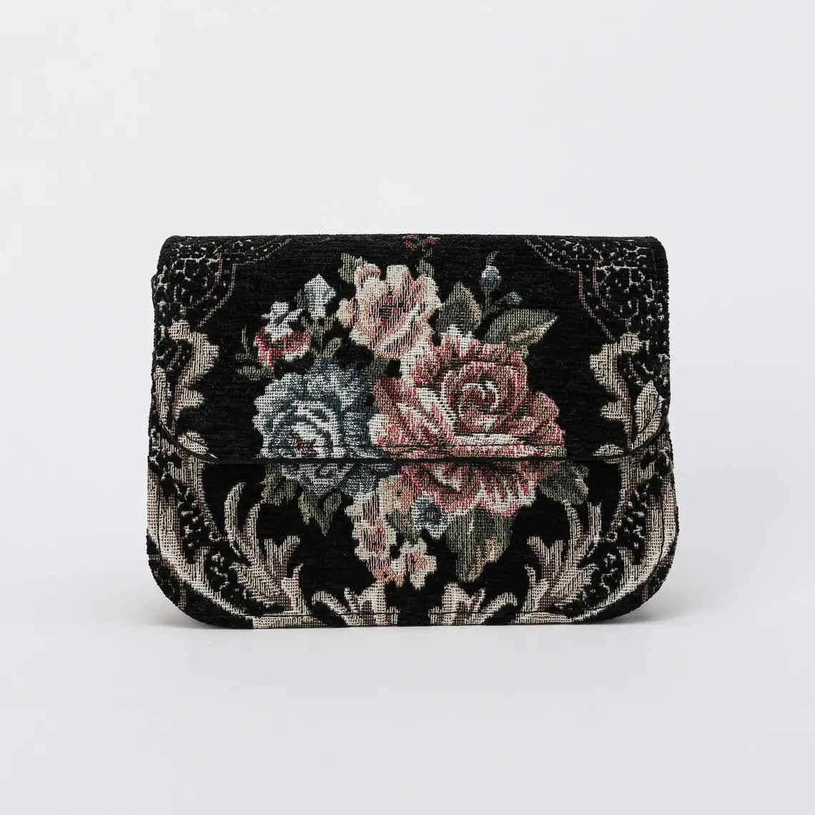 Floral Black Flap Crossbody Bag carpet bag overview