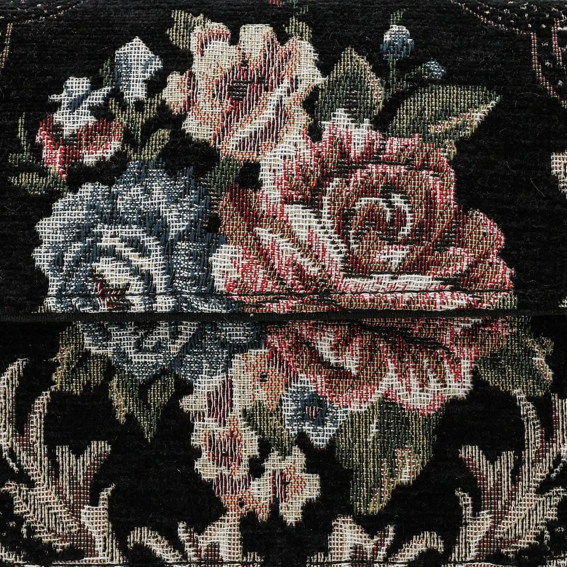 Floral Black Flap Crossbody Bag carpet bag of America pattern