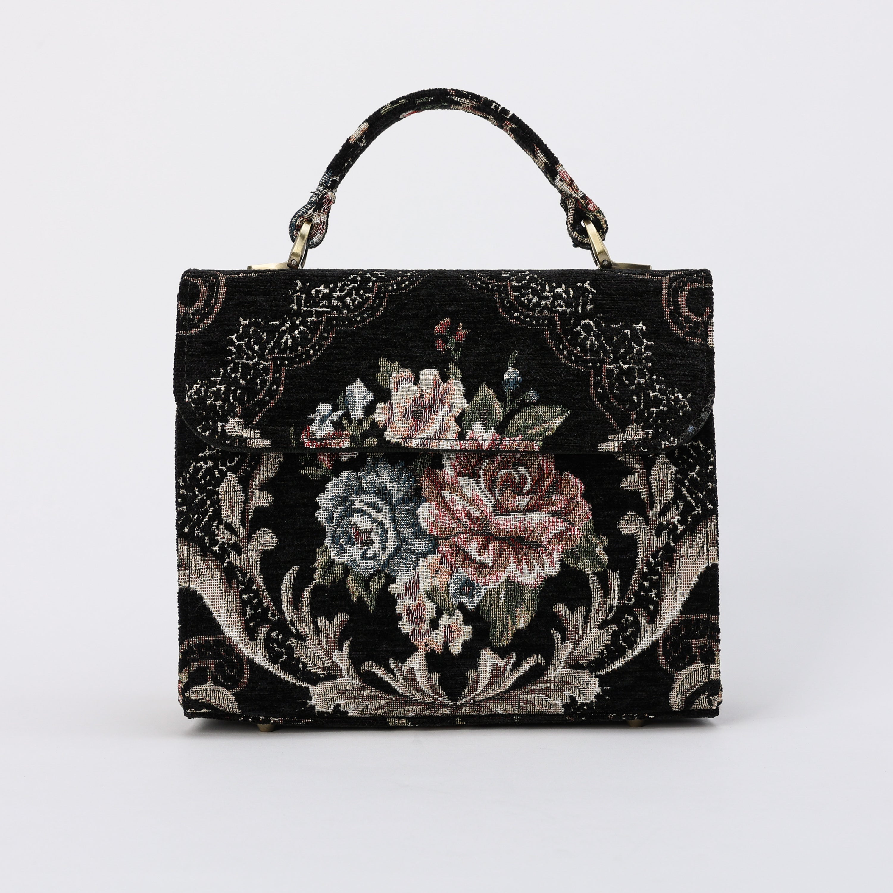 Floral Black Flap Satchel Carpetbag of America main