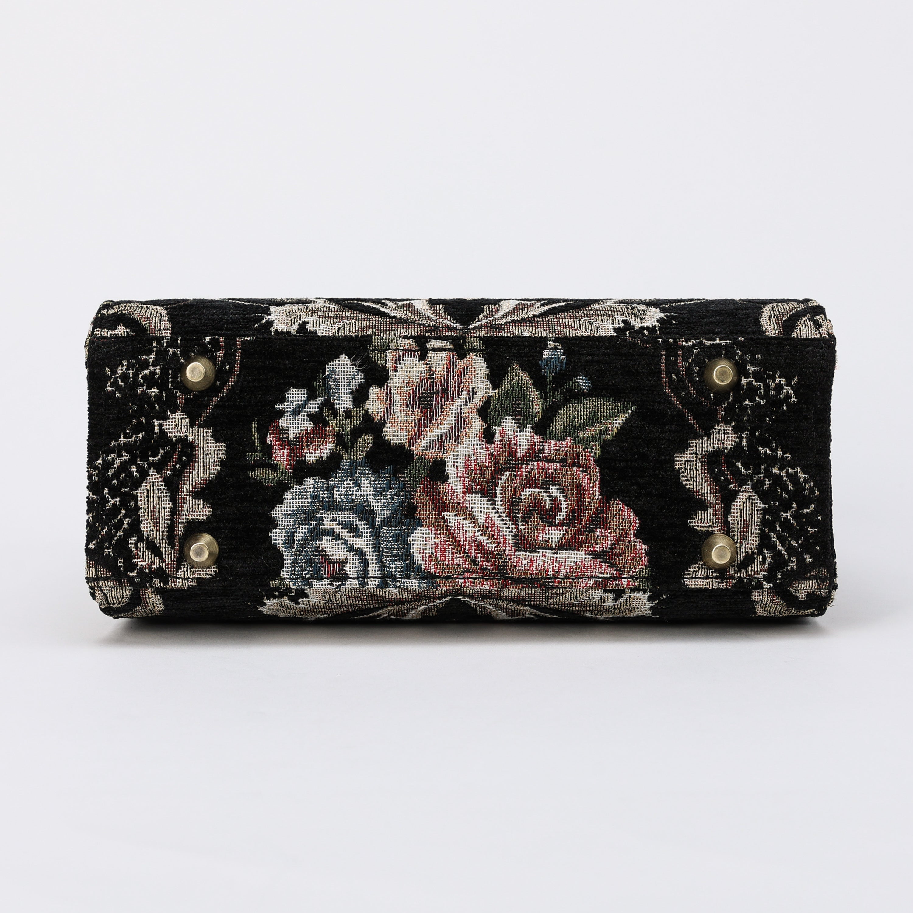Floral Black Flap Satchel Carpetbag of America bottom